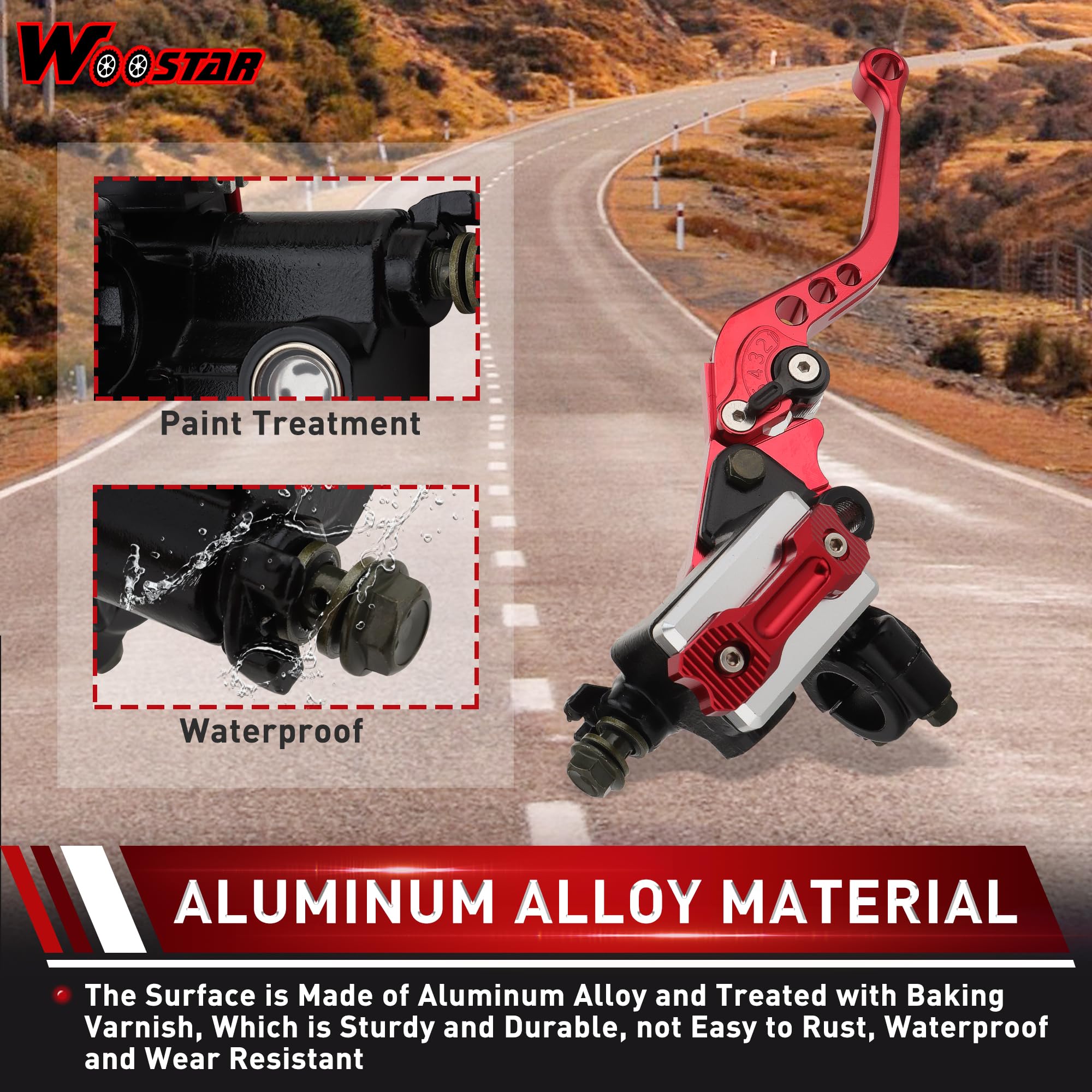 WOOSTAR 22mm Estándar 7/8" CNC Ajustable Embrague de Freno Palanca del Cilindro Maestro Set Reemplazo para Majesty T3 T5 T6 Motocicleta Dirt Pit Bike Scooter ATV Rojo