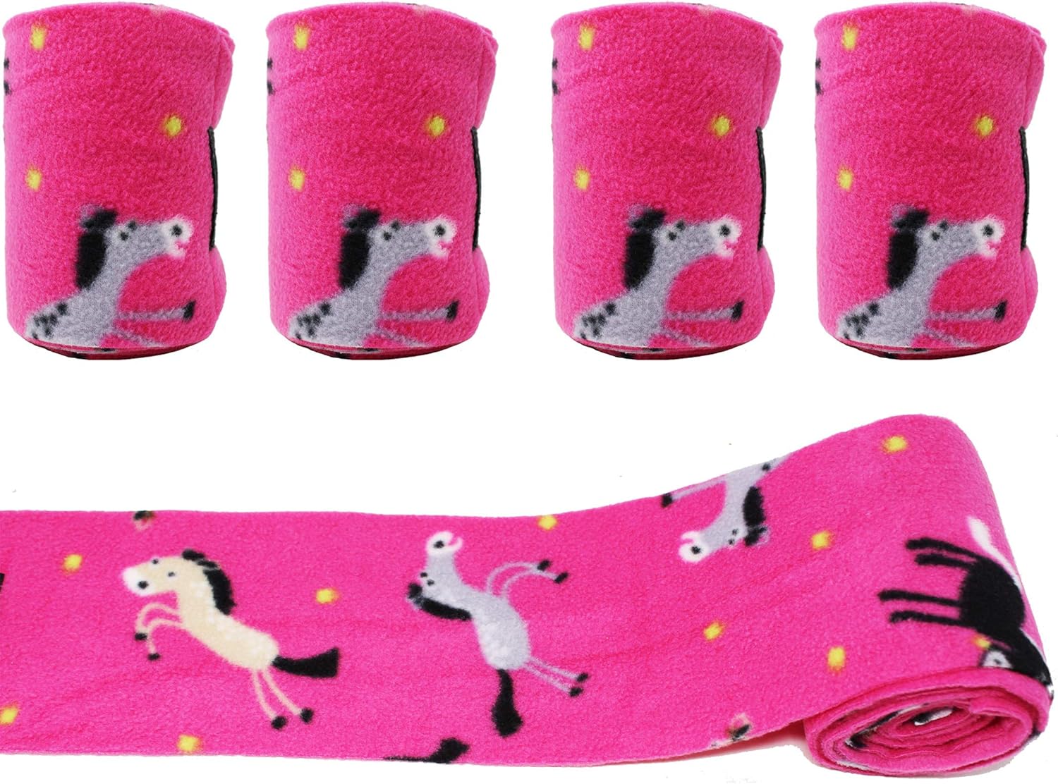 CHALLENGER Horse Tack Grooming Leg Set of 4 Polo Wrap Soft Fleece Pink Horse Print 95EE02 : Pet Supplies
