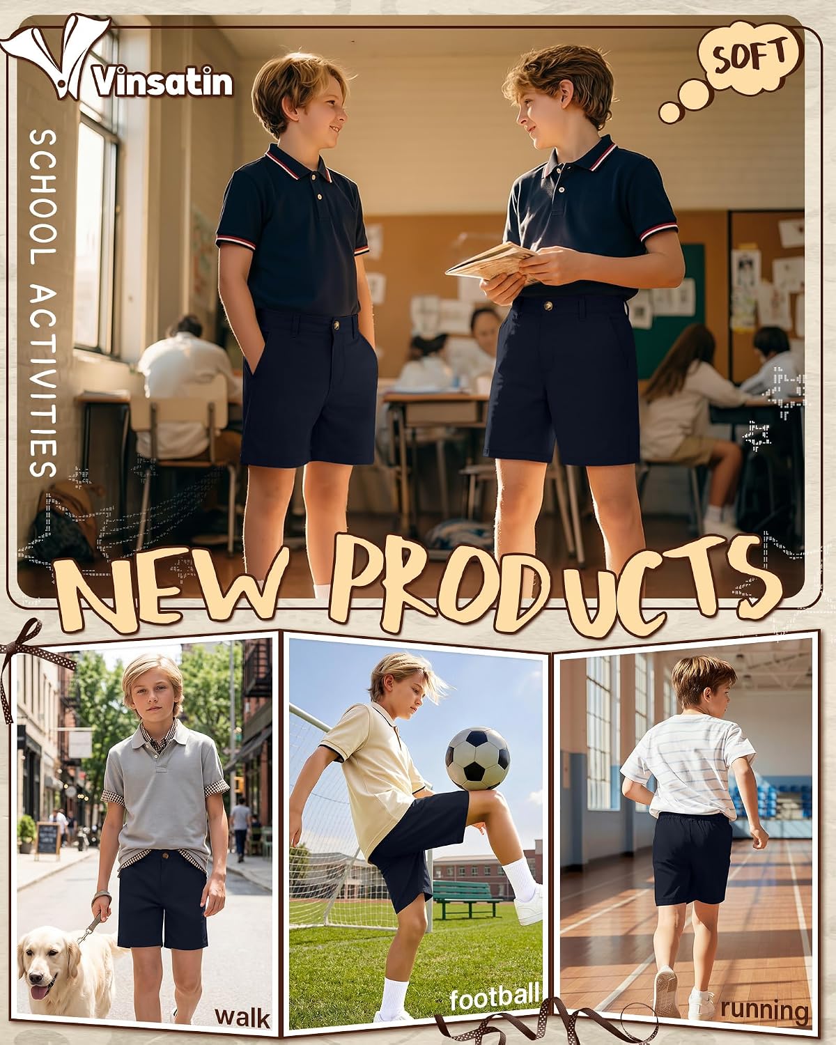 Boys Golf Shorts School Uniform Shorts