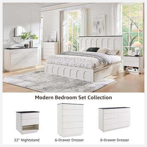 Miniatura 6 de ACCOHOHO Mesita de noche con estación de carga, mesa de noche de 22 pulgadas con 2 cajones de almacenamiento, mesa auxiliar grande y moderna para