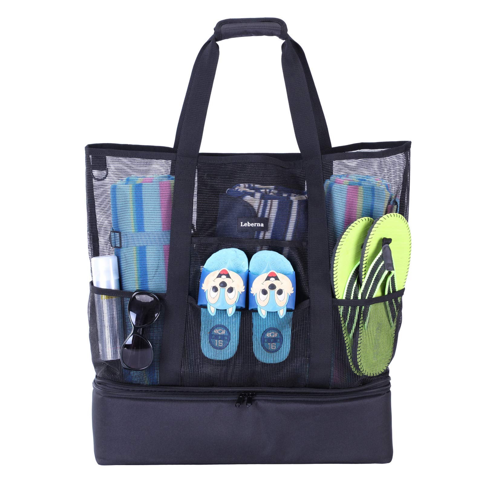 Large Beach Bag with Zipper Lightweight Beach Toy Bag Mesh Bag for Swimming Pool Sand Toys