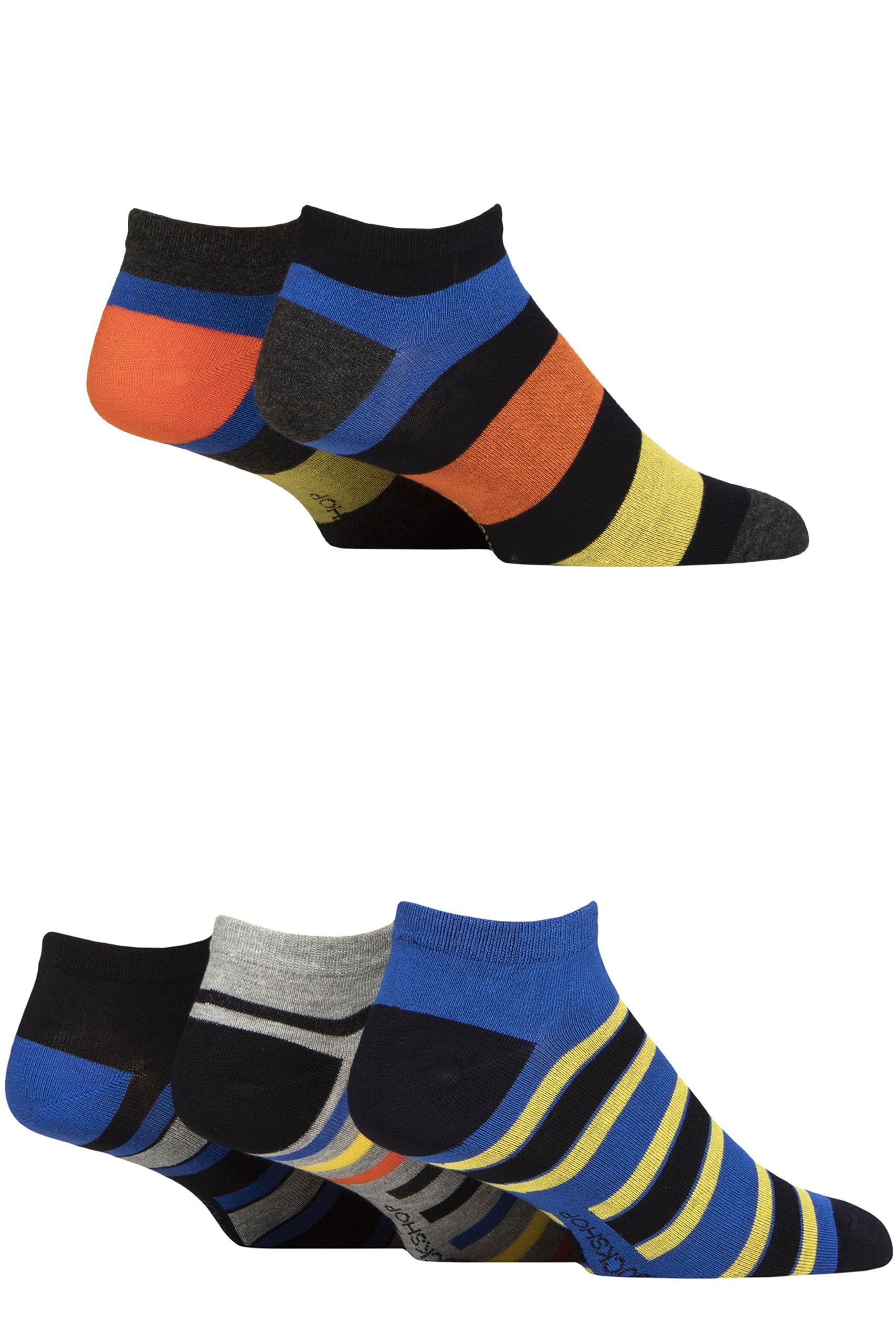 SockShop Mens Bamboo Striped and Plain Trainer Socks Pack of 5 Navy Bright 7-11