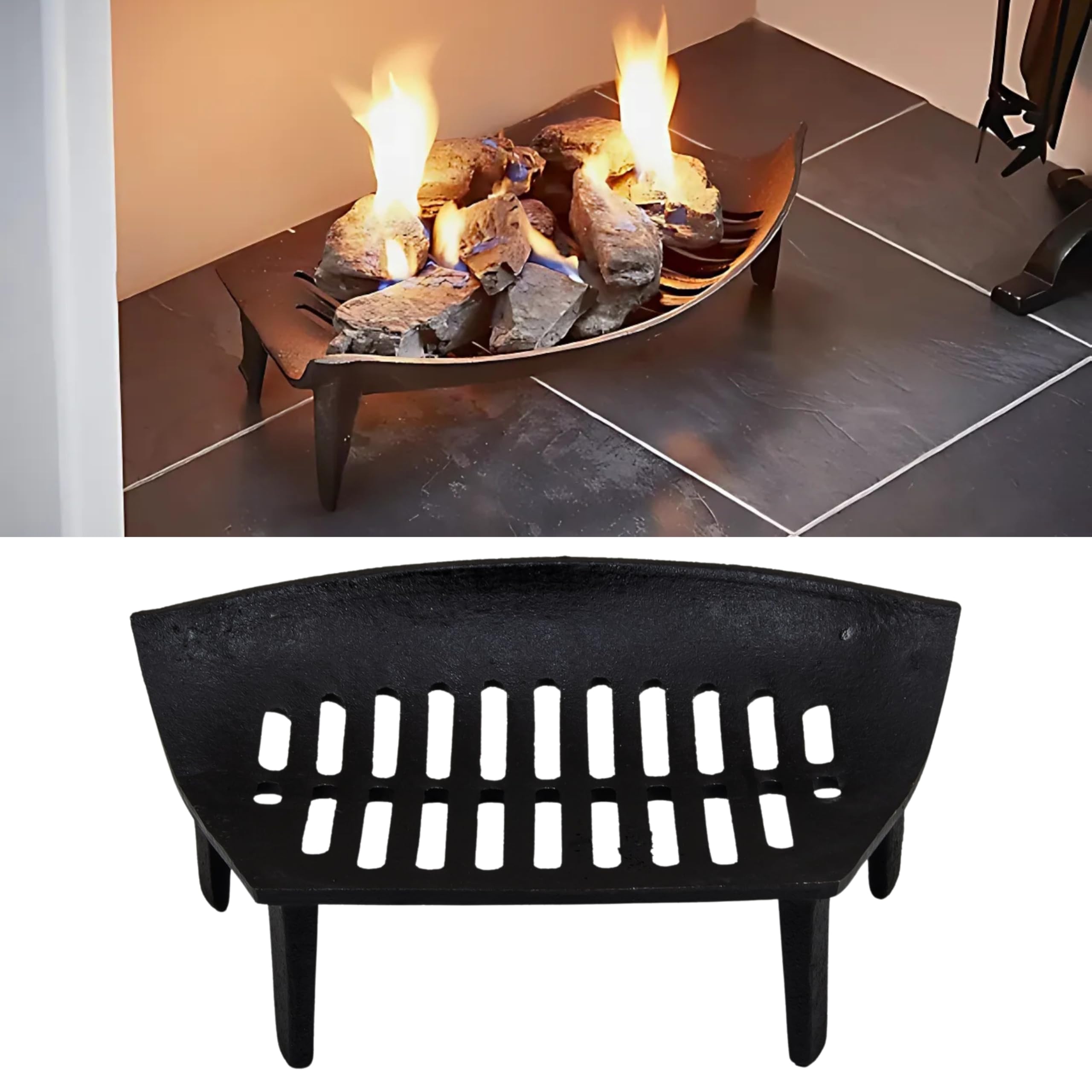 ADEPTNA Heavy Duty 16" Open Fire Grate - Cast Iron Heavy Duty Log, Coal & Wood Tidy Fireplace Grate – Size 35cm x 26cm x 10.5cm - Suitable for 16-Inch Openings