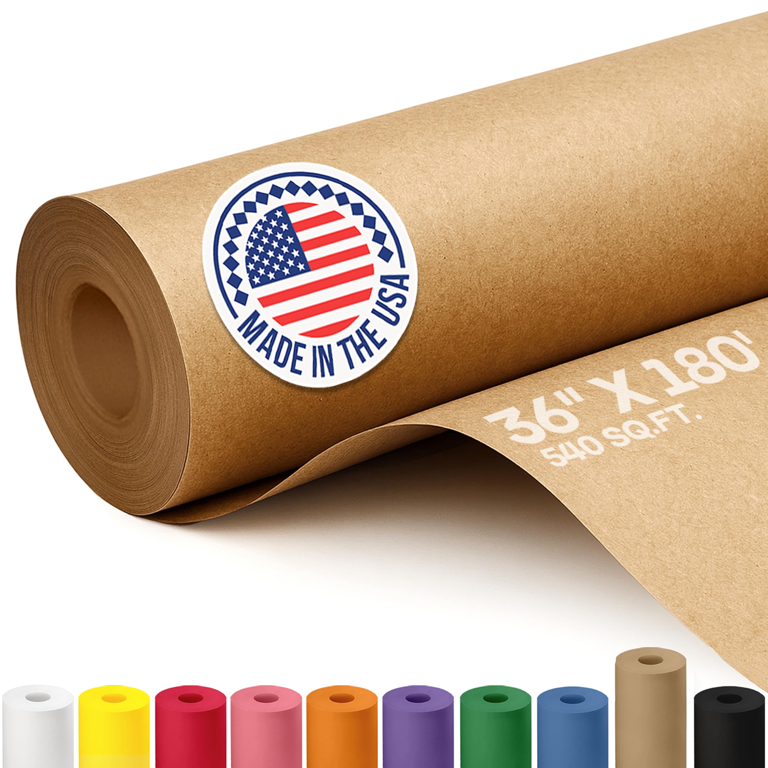 IDL Packaging Brown Kraft Paper Roll 36" x 2160" (180 feet), 30lb Thickness - USA-Made Brown Wrapping Paper for Packing, Moving, Shipping & Crafts/Arts - 100% Recycled Natural Craft Wrap Material