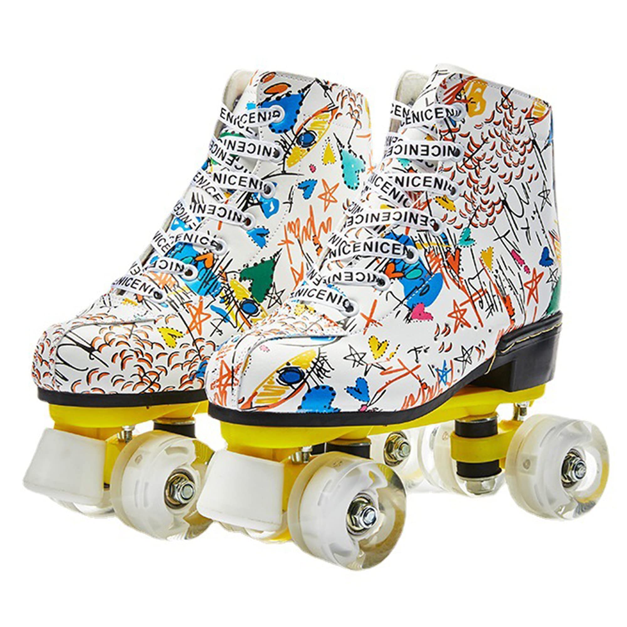 Patines de Ruedas para Hombres y Mujeres, Zapatos de Patines de Ruedas de Cuero PU, Botas de Rodillos de Doble Fila para Interiores y Exteriores