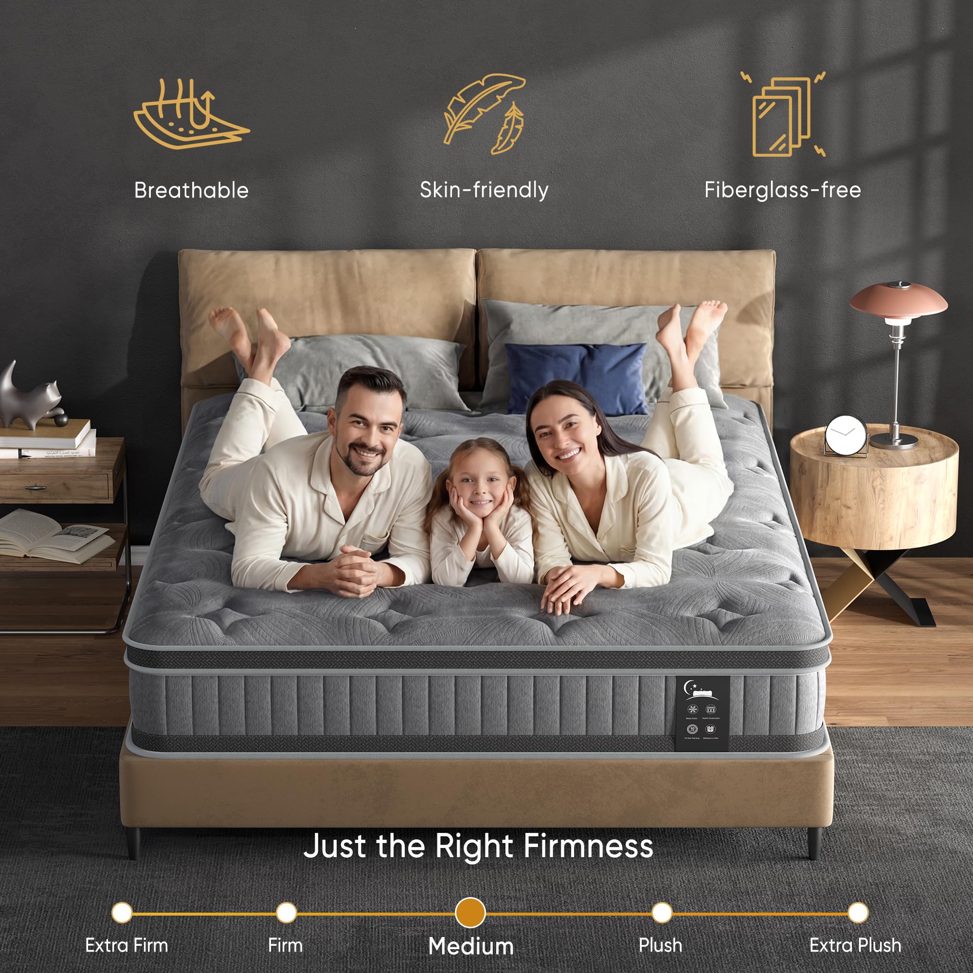 Queen Mattress 10 Inch Hybrid Mattress in a Box, Medium Firm Queen Size Bed Mattresses with Zoned Support, Memory Foam and Pocket Springs for Motion Isolation&Pressure Relief, CertiPUR-US - 3