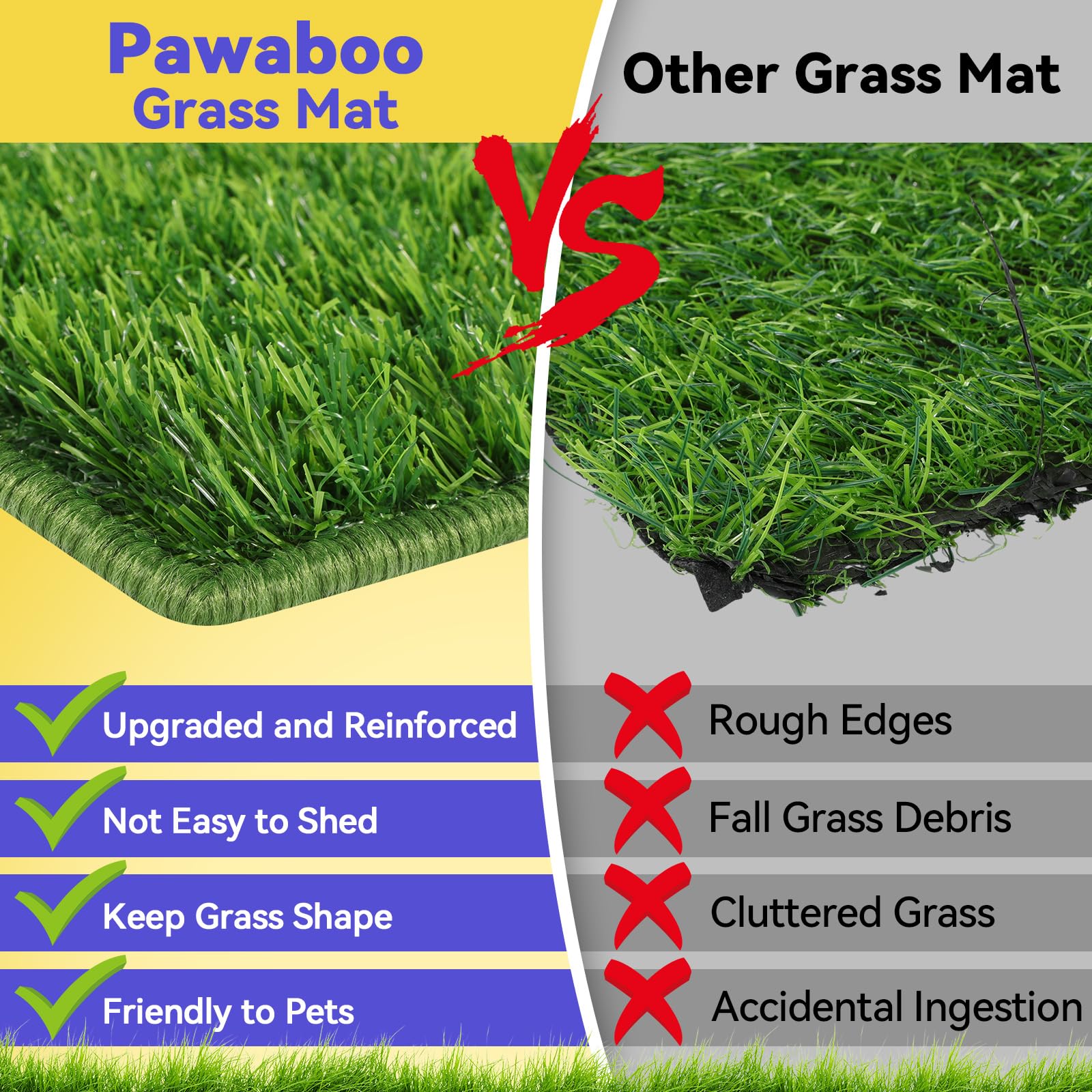 Pawaboo 90 * 60cm Bandeja de Acero Inoxidable con Césped para Perros | Caja de Arena para Perros con 2 Alfombrillas de Césped Artificial Reutilizables, Césped Artificial para Perros Lavable