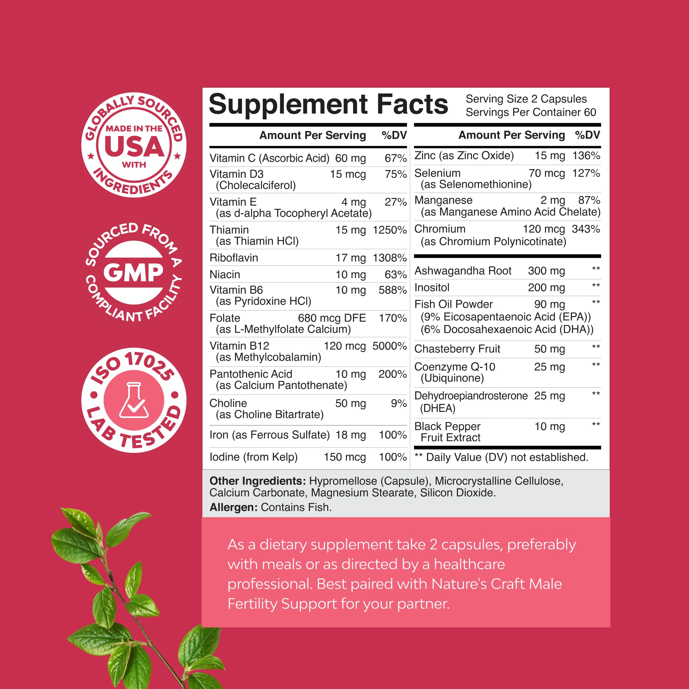 Female Fertility Support Capsules with Folic Acid Complex- 120 Count — Amazon image 3