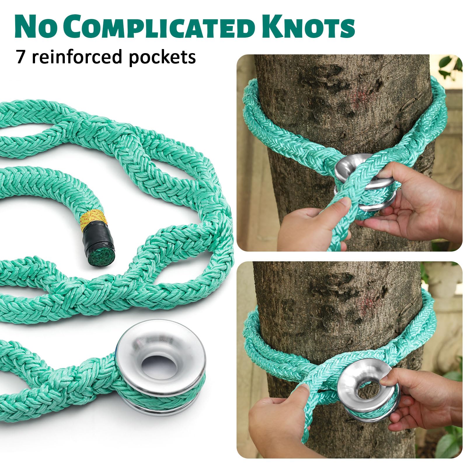 Cinghia ad anello per sartiame, 3 x 1,8 m, corda per arboricoltore con anello a basso attrito, carico massimo 15 t, 7 tasche di regolazione per arrampicata, attrezzatura per arboricoltori – Grande