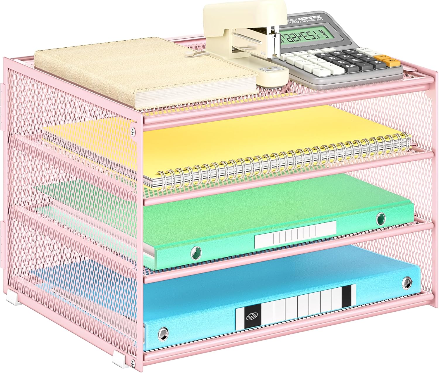 Lavatino 3-Tier Letter Tray Desk Paper Organizer – Pink Mesh Metal File Tray Organizer for Desk, Office Supplies & Home Organization | Fits A4/Letter Paper, Mail, Magazines and Office Accessories