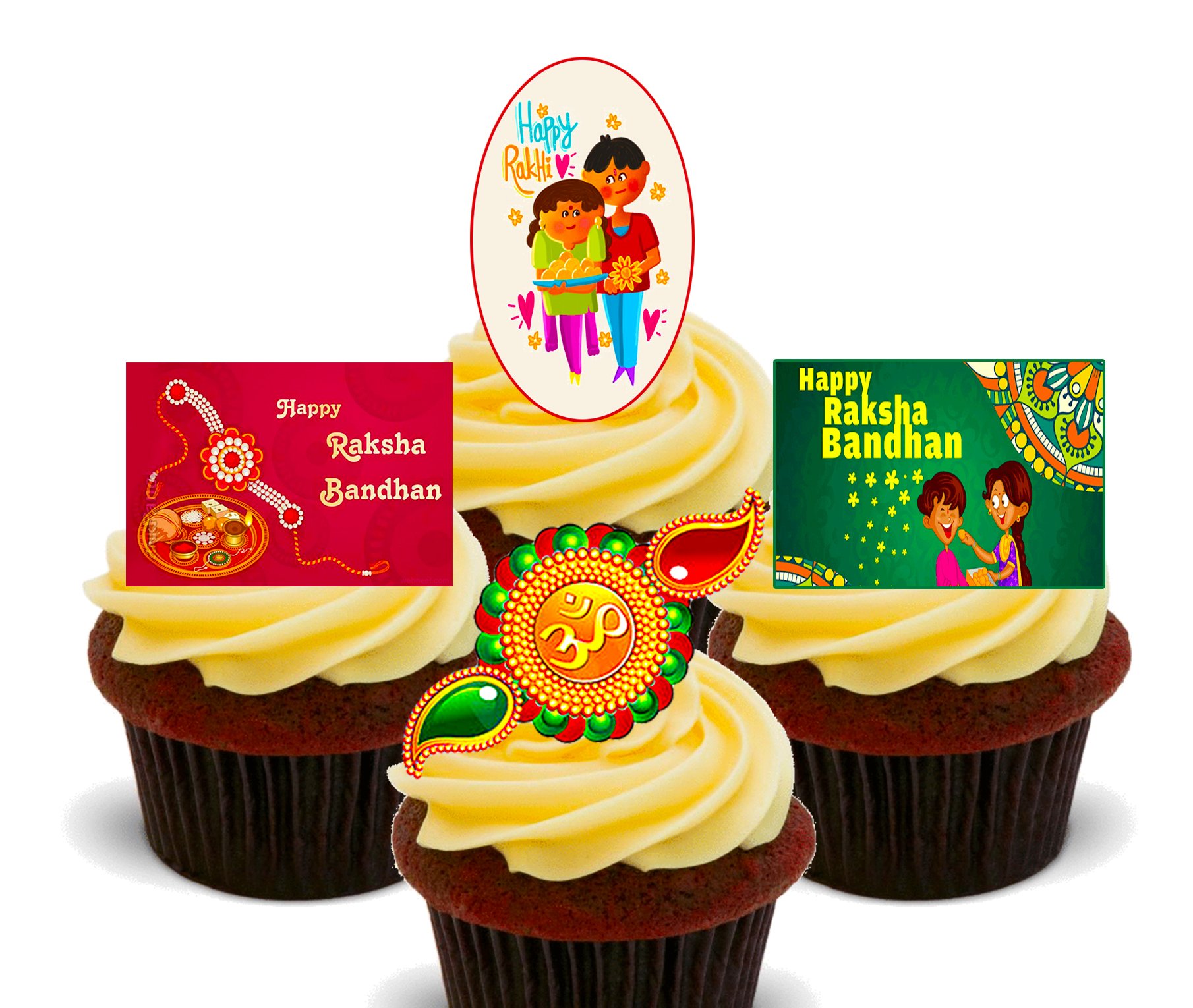 Made4you Raksha Bandhan - Edible Cupcake Toppers - Stand-Up Wafer Cake Decorations (24)