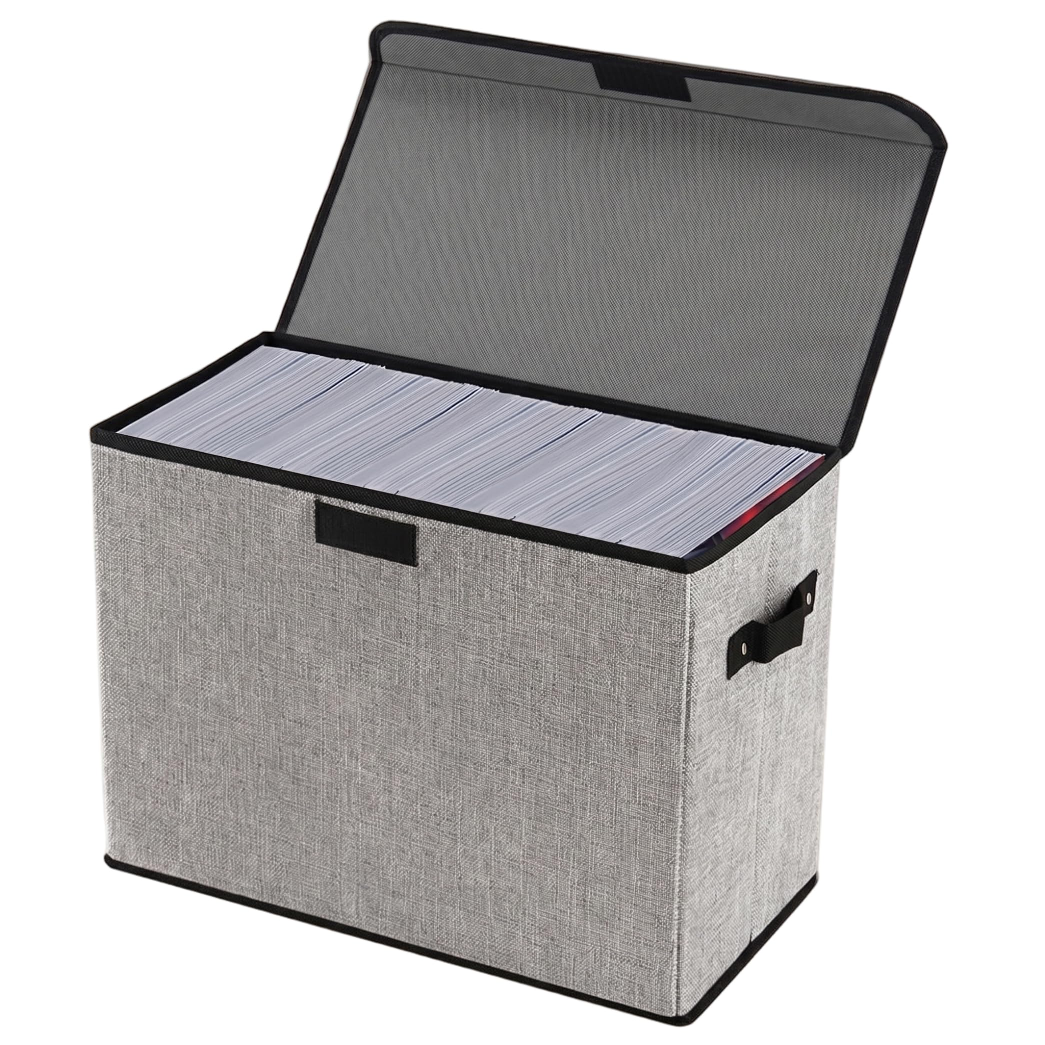 Vistnale comic book storage|Comic Book Storage, Box Foldable Washable Fabric Box with Lid & Handles Heavy Duty Bin Container, 16x8x12 Inch (Grey)