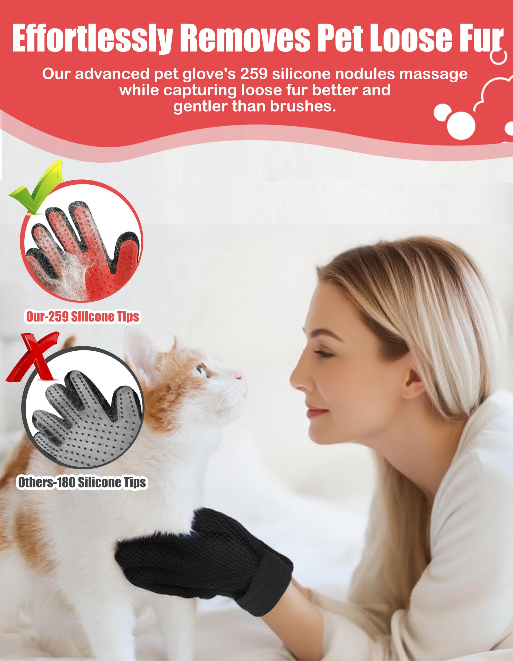 Itingy Cat Grooming Gloves 259-Tip, Pet Hair Removal Mitt for Cat/Dog/Rabbit with Sensitive Skin - Image 3