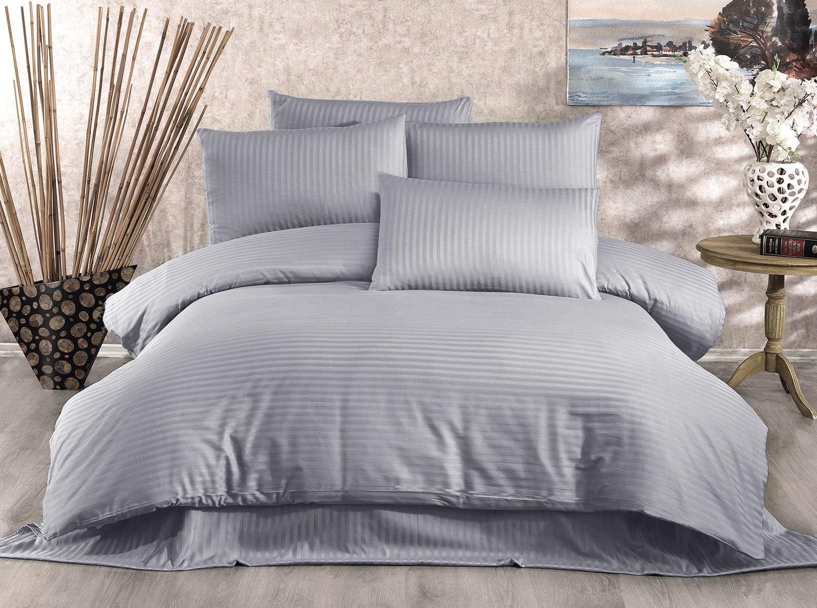 Nuit Des Rêves Elegant Grey Single Quilt Cover Set, 135 x 200 cm Duvet & 80 x 80 cm Pillowcase, 70% Polyester, 30% Cotton, Machine Washable, Button Closure