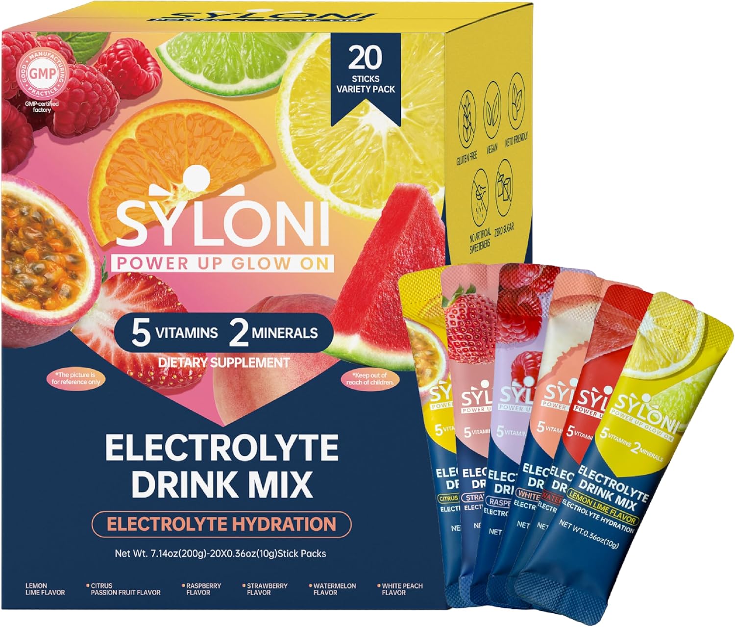 Electrolytes Powder Packets, Juicy Variety Pack(0.36 oz*20 Sticks), Sugar Free Hydration Packets Electrolyte Drink Mix with 7 Vitamins and Electrolytes, Keto Friendly, Vegan