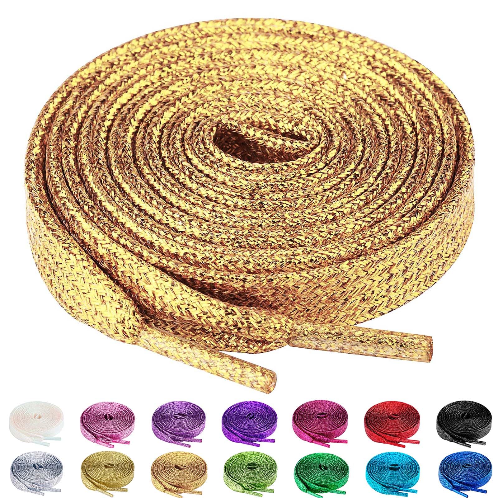 Olukssck 2 Pairs Flat Glitter Shiny Metallic Shoe Laces, Colorful Sequin Shoelaces