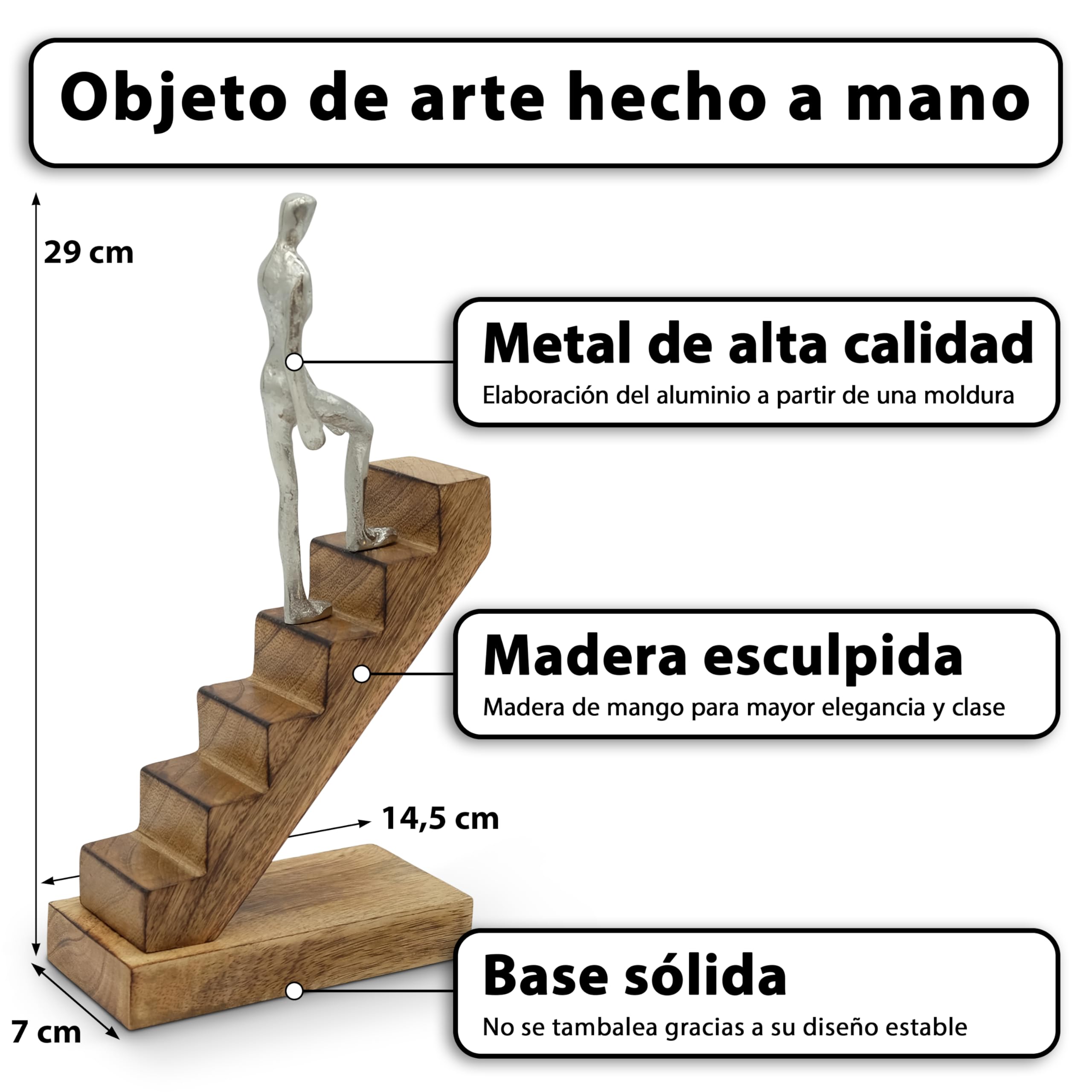 FeinKnick escultura decorativa «Top of The Rock» figura motivacional de 29 cm como símbolo de éxito e inspiración, moderna de madera y metal como estatua para decoración de salón, escritorio y oficina