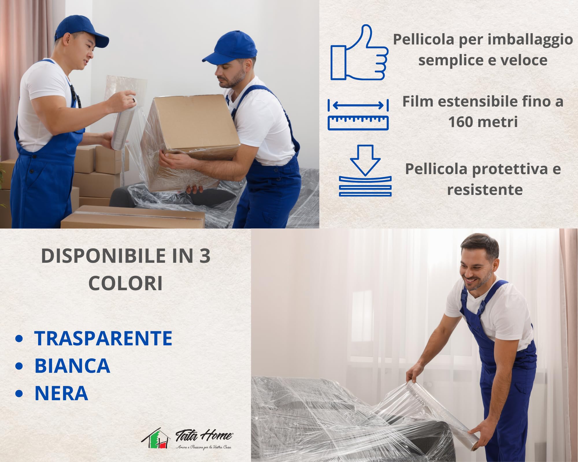 Set 6 pezzi Film Estensibile Pellicola per Imballaggio Multiuso Resistente Estensibile Autoadesiva da Imballaggio per Spedizioni e Trasloco Made in Italy Rotolo 50x160 MT Colore Trasparente