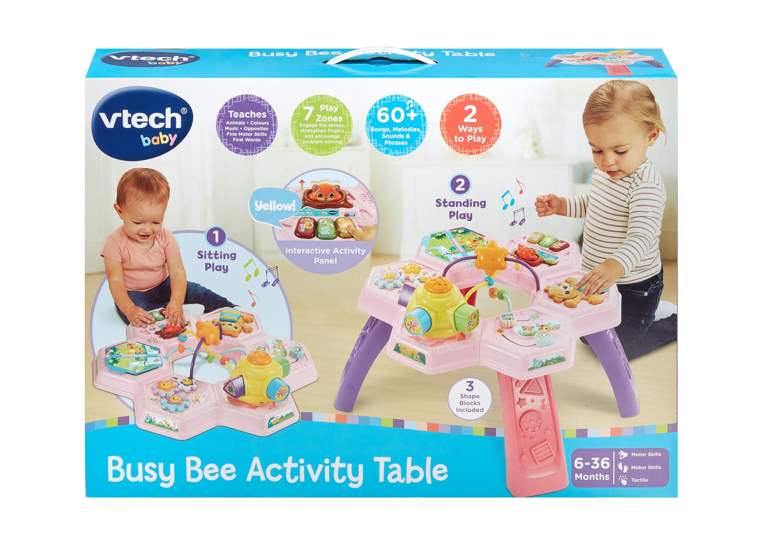 VTech Baby Busy Bee Table d'activité, Jeu interactif, chansons et mélodies, développe la motricité, Le développement sensoriel, la Cause et l'effet, Convient aux Enfants de 6, 9, 12 Mois et Plus