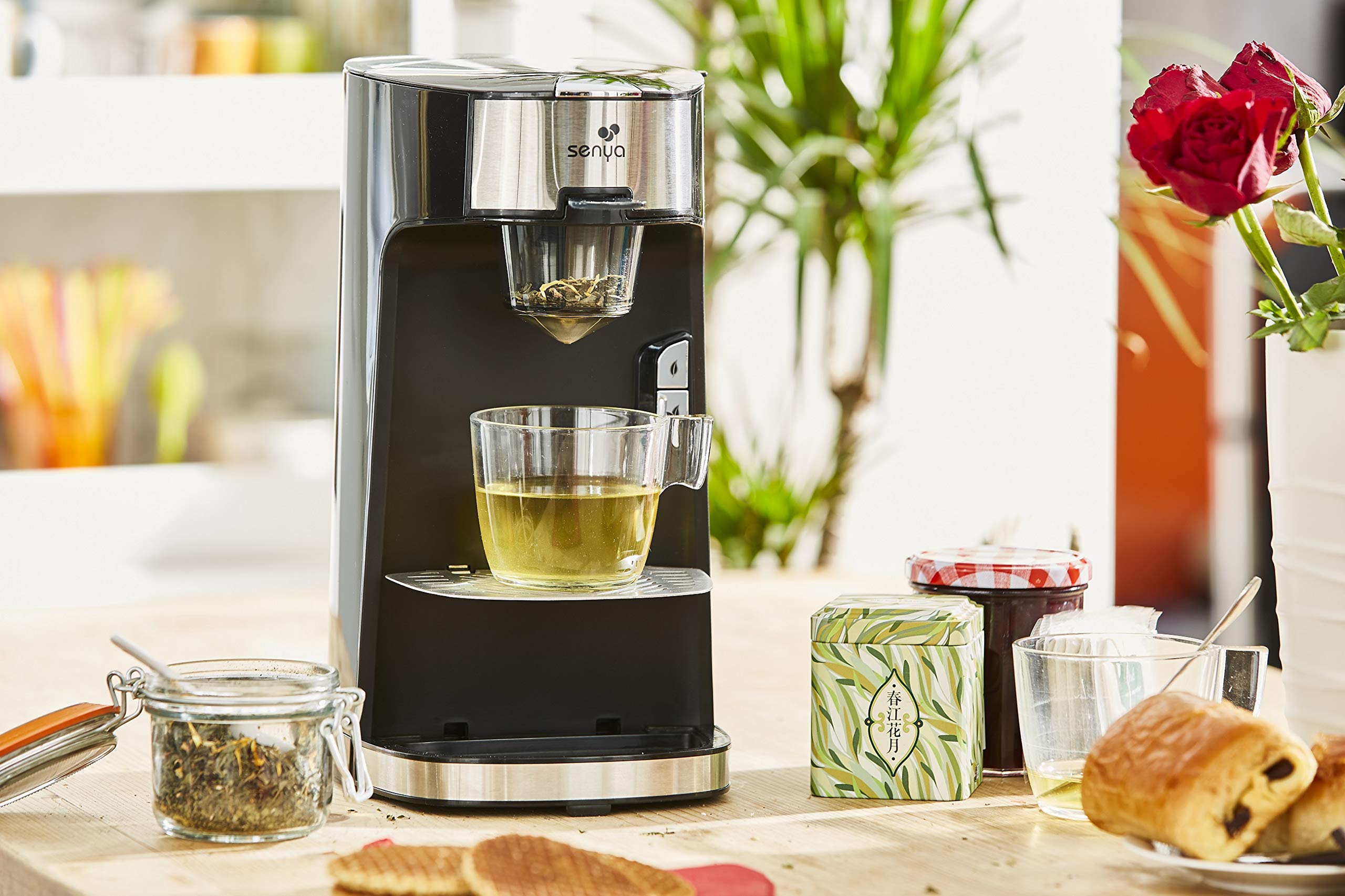 SENYA Macchina da tè nero Tea Time, compatibile con teiera elettrica, tè in foglie sfuse o bustine di tè sfuse, con infusore rimovibile da 1415 W, SYBF-CM013N, nera