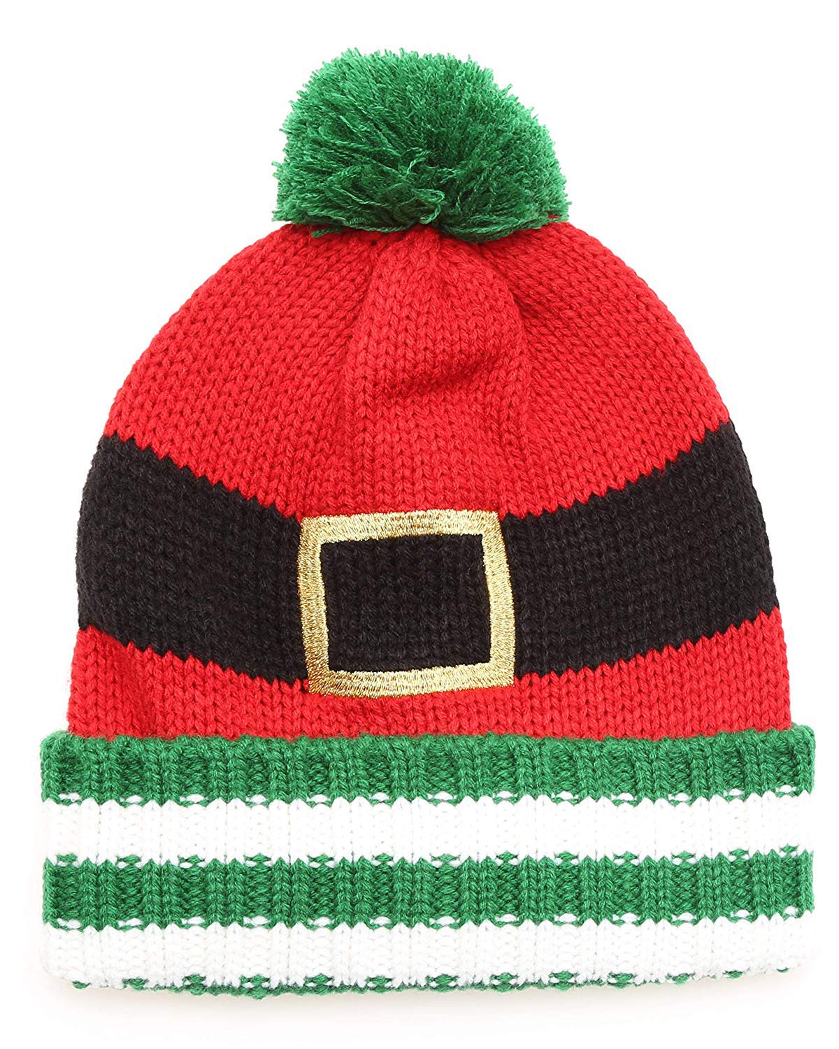 Santa Belt Christmas Knit Winter Beanie Hat Cap Ugly Sweater Party X Mas Green