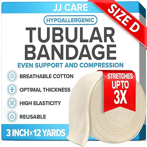 JJ CARE Vendaje tubular, tubo Stockinette de 3 pulgadas x 12 yardas para tobillos y rodillas, Tubi Grip tamaño D, manga elástica reutilizable, tubos