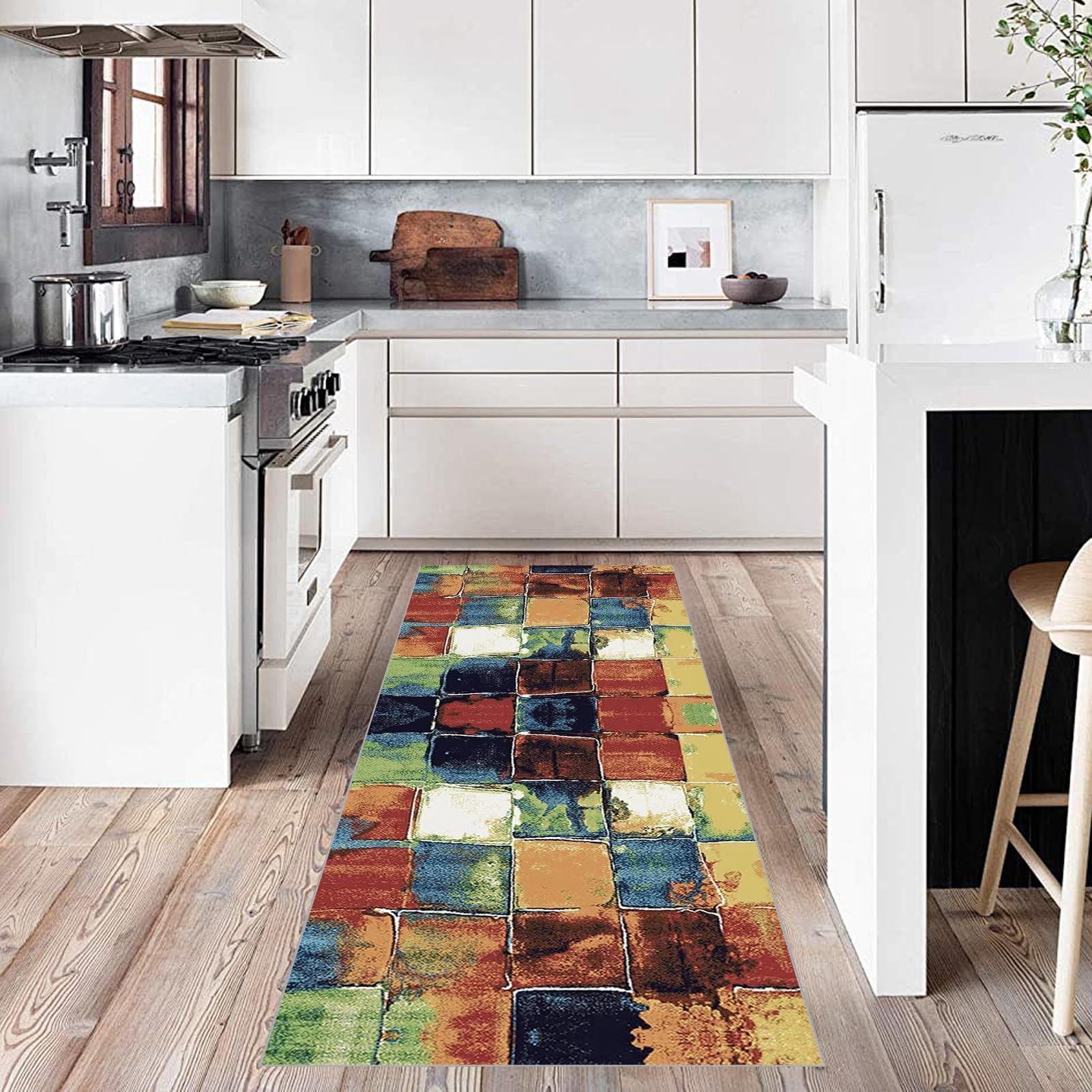 Tapis Cuisine Devant Evier 60 x 140 cm Antidérapant et Lavable Tapis Couloir Long Moderne Motifs Géométriques Tapis d Entree Interieur Tapis de Passage au Metre Tapis de Couloir Salon Chambre