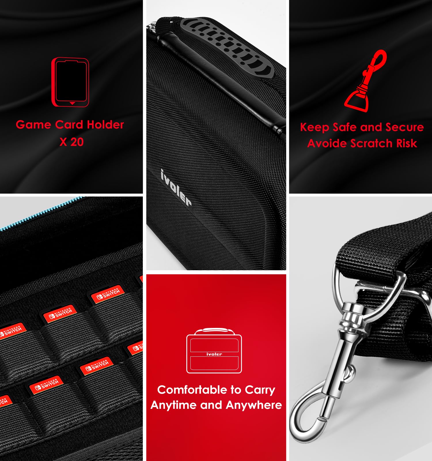 ivoler Carrying Storage All in One Case for Nintendo Switch 2 (2025),Portable Travel All Protective Hard Messenger Bag Soft Lining 20 Games for Switch 2 Console Pro Controller Accessories Black - Nintendo Switch 2 - Very Good - Used Accessory - Image 6