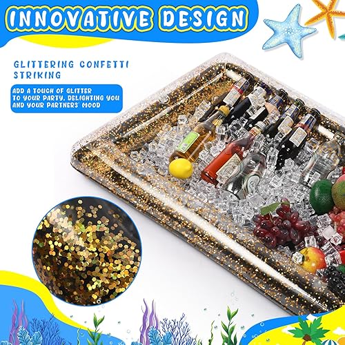 Miniatura 4 de Barra inflable de 2 piezas para servir con confeti brillante, enfriador de alimentos con tapón de drenaje, barra inflable para servir hielo para