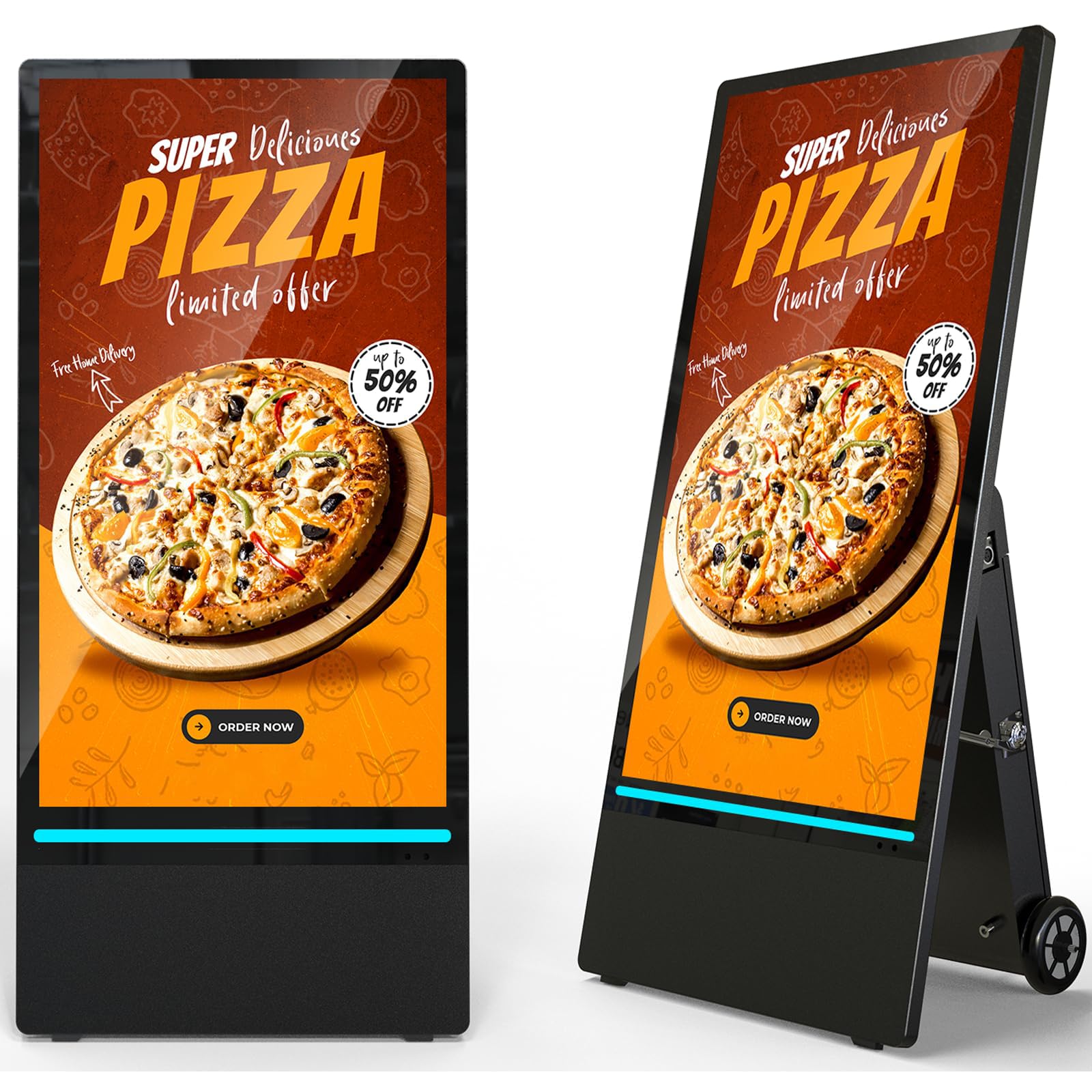 YCKJNC Totem Pubblicitario Digitale da Esterno 43", Schermo Pubblicitario Alta Luminosità 2000 Nits con Batteria 10h, Stop-Trottoir Impermeabile IP65 per Ristorazione
