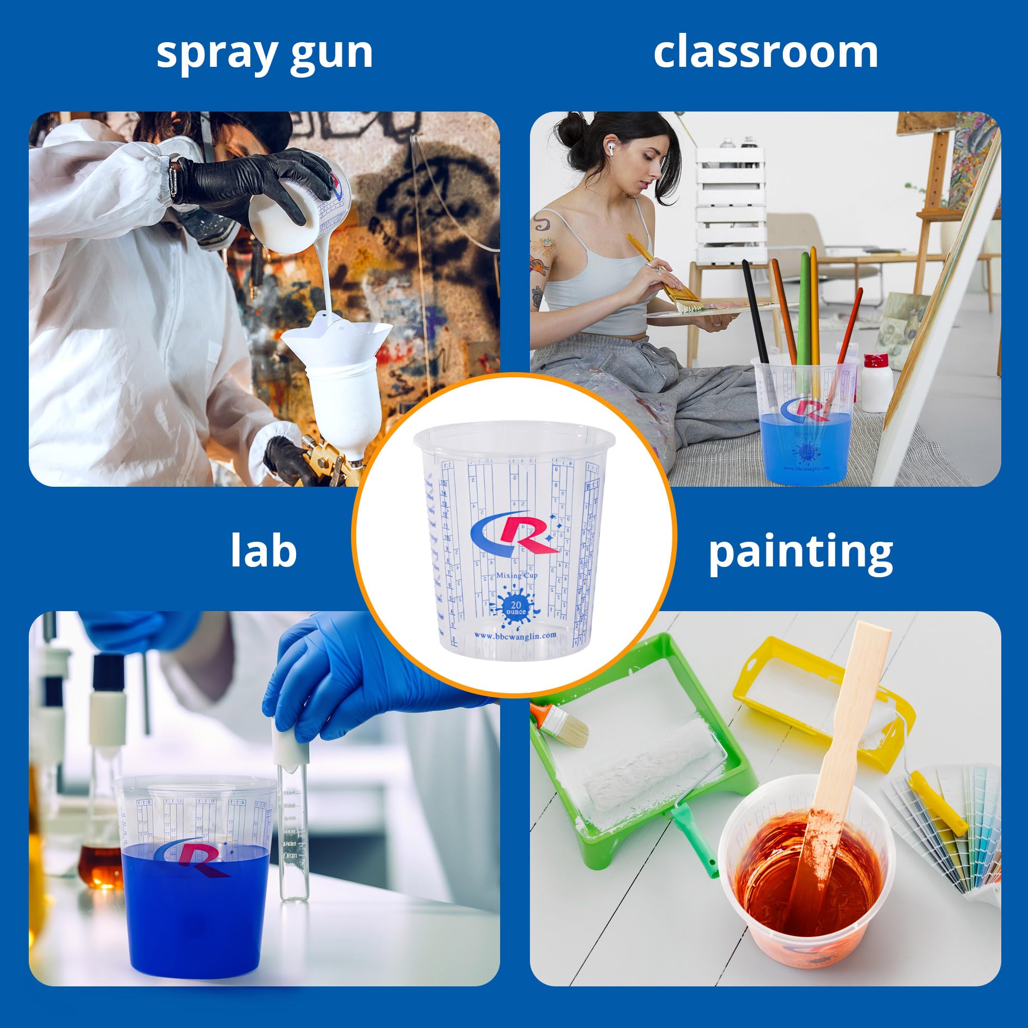 Piant - Vaso mezclador de 20 onzas, medidas precisas en proporciones y onzas líquidas, 100 tazas medidoras graduadas de plástico con 12 tapas para pintura, resina, epoxi, acrílico, pigmentos, arte