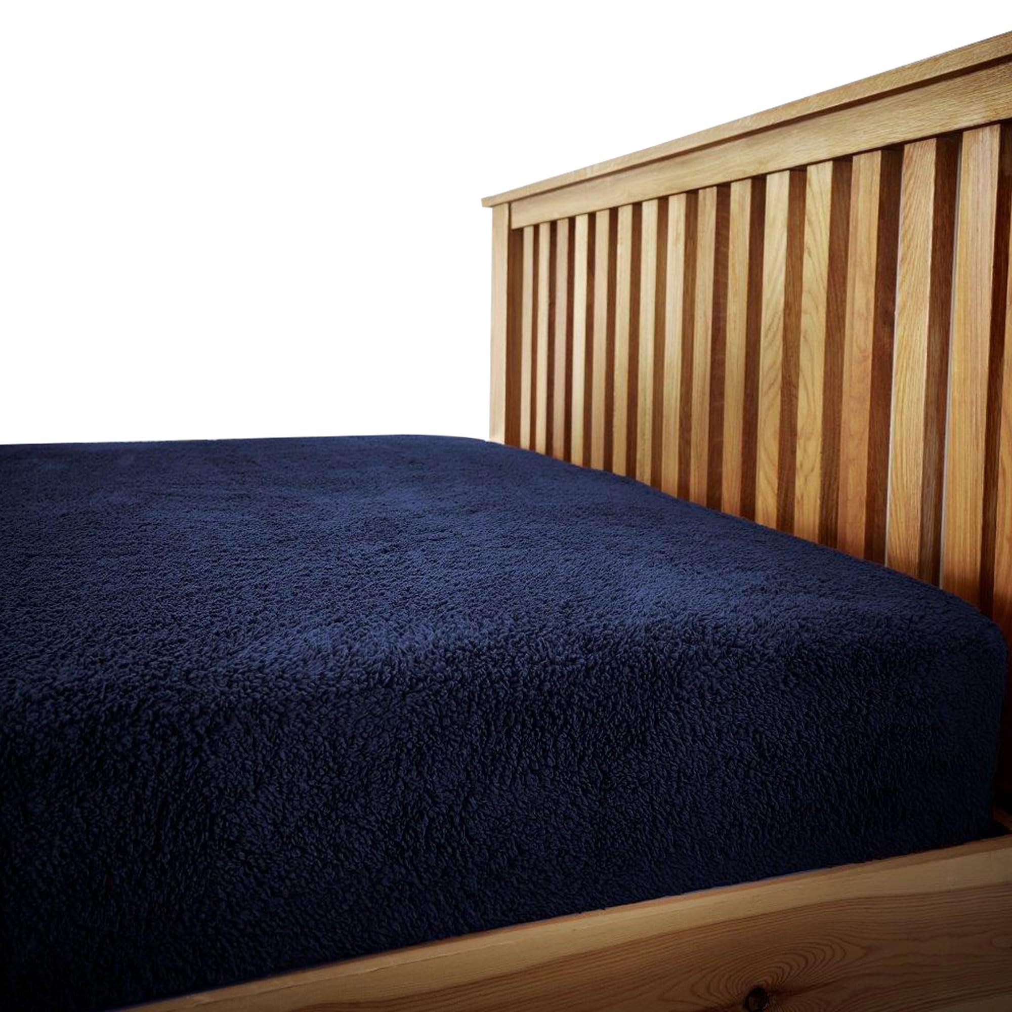 Velvetio Navy Easy Care Teddy Bear Deep Fitted Sheet, Super Soft Thermal Warm Fleece Bedsheet, Hypoallergenic Cuddle & Fluffy Bed Linen, King Size Bedset,