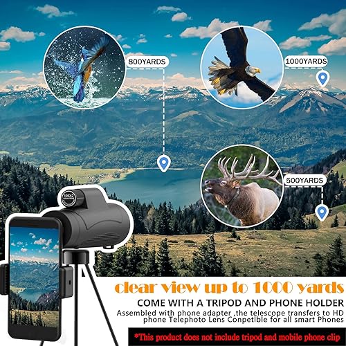 Miniatura 6 de Telescopio monocular de 10 x 42 para observación de aves, montañismo, deportes de visión nocturna, gafas de viaje esenciales de viaje, equipo y