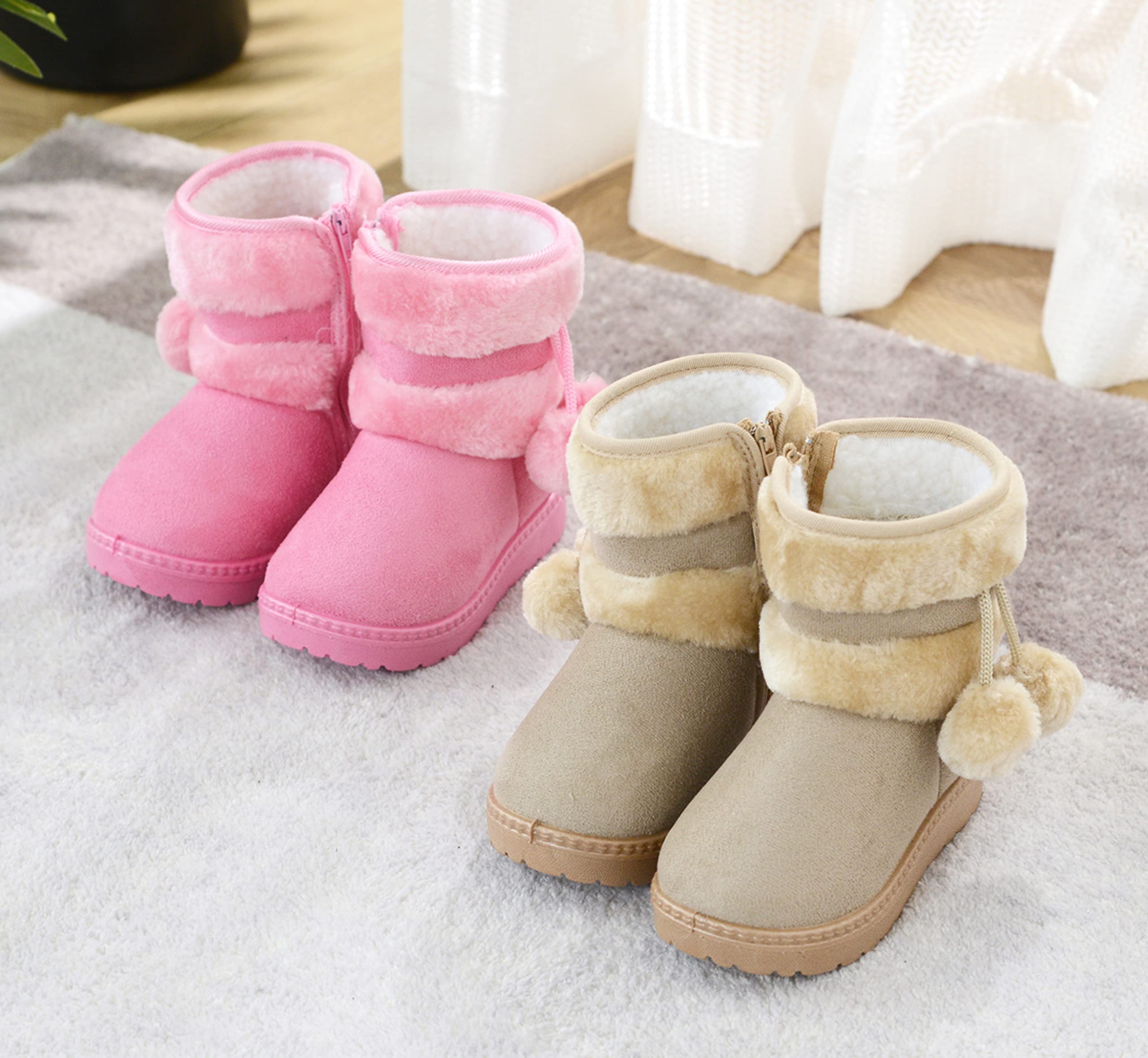 Filles Bottes de Neige Antidérapant Sole Souple Bottes d'hiver Bébé Fourrure Doublé Antidérapant Chaud Bottines / 152 Beige 20 EU = Étiquette 21