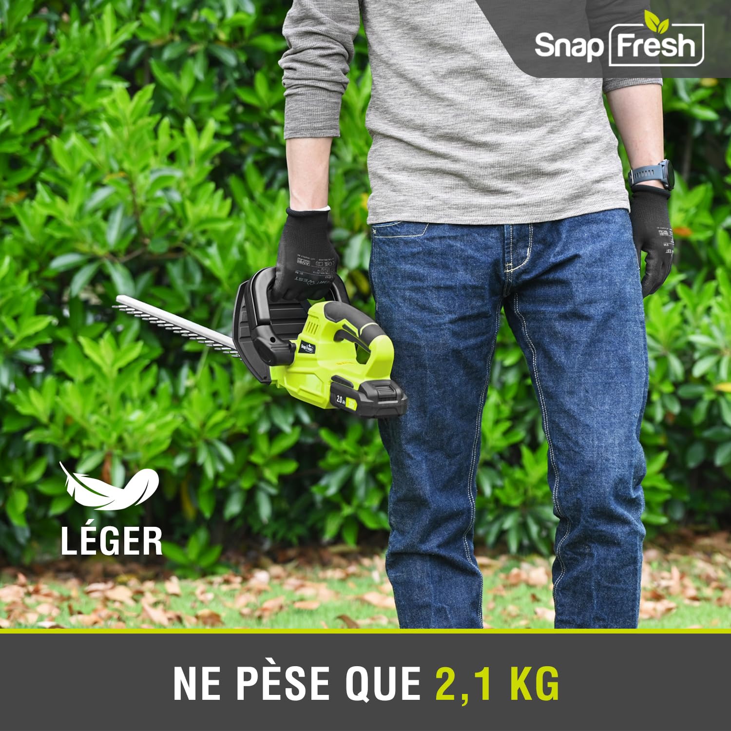 SnapFresh Taille Haie Batterie sans Fil 20V, Léger 2,15 kg, Longueur de Coupe 55 cm, Ø 14 mm, Double Action 2800 SPM, Faible Vibration, Taille-Haie Électrique pour Jardin Haies Arbustes Buissons
