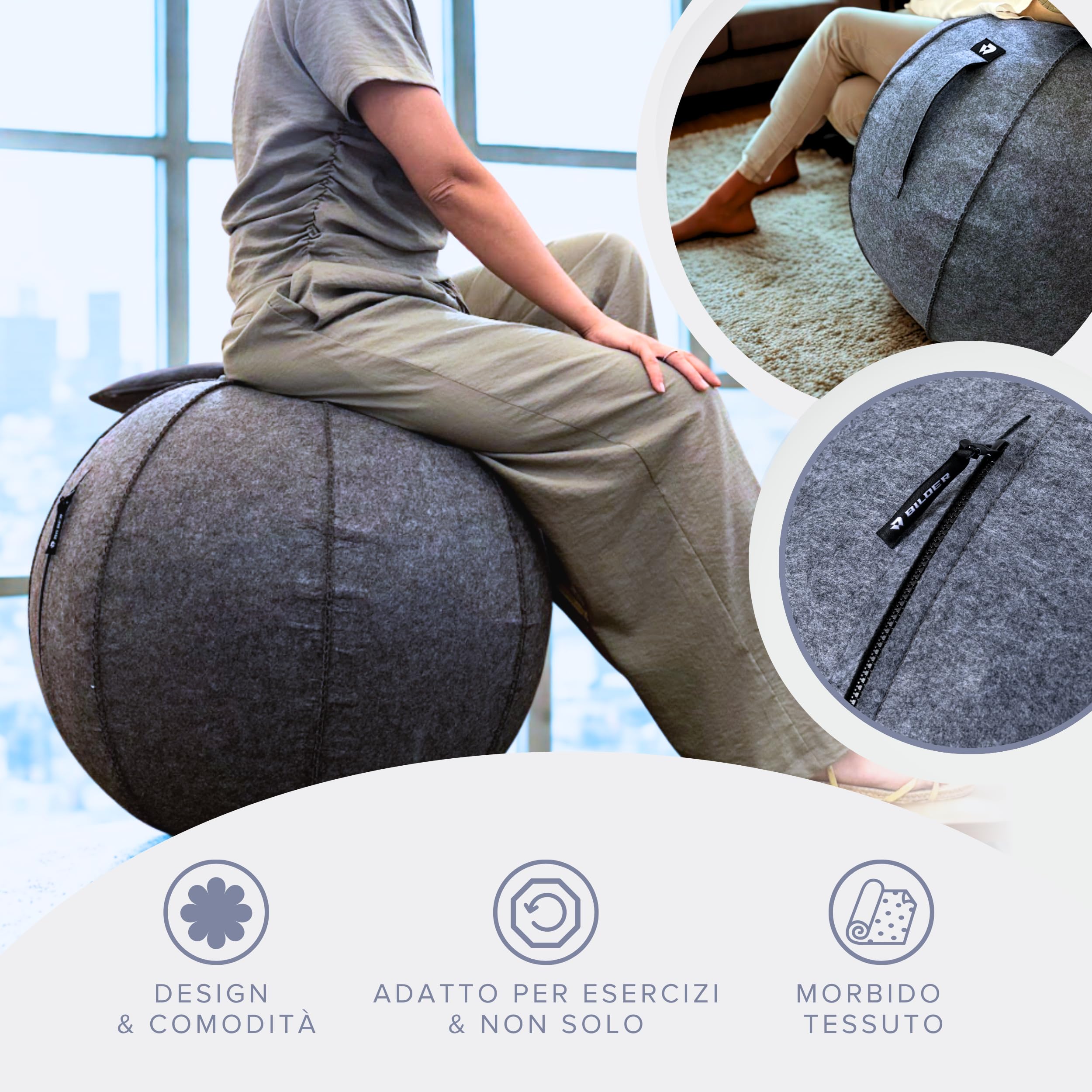 BILDER - Coque pour Balle Pilates et Fitness en Feutre de Laine, étui Fitball avec Fermeture éclair, protège Contre Les Rayures Sale, Accessoires pour Outils de Gymnastique Maison et entraînement