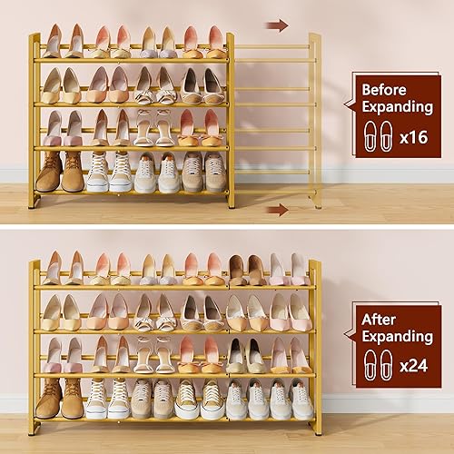 Miniatura 4 de FAVOOSTY Zapatero expandible de 4 niveles, estante ajustable para zapatos, organizador de almacenamiento que ahorra espacio, estante de metal para