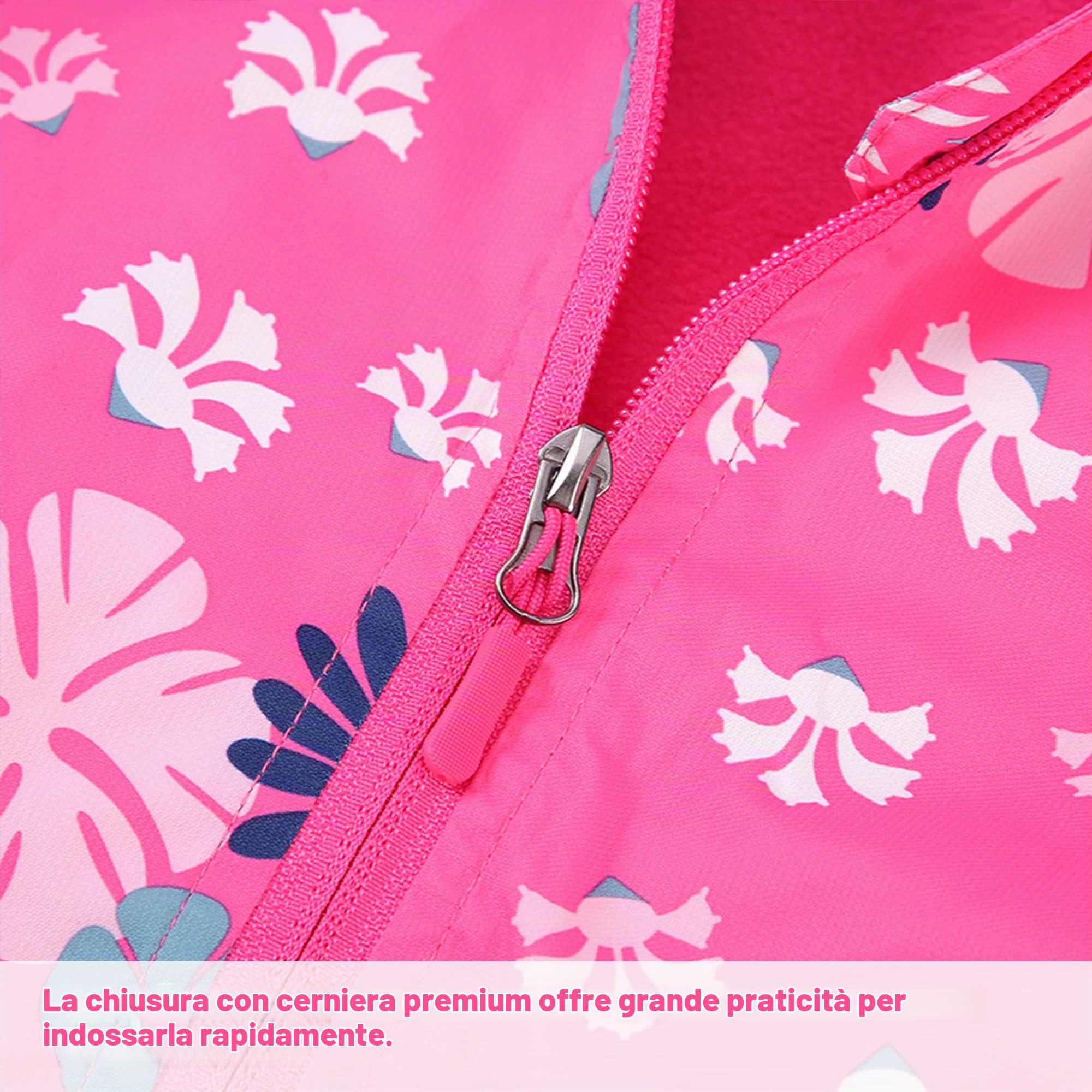 Fewlby Giacca Impermeabile con Cappuccio, Bambini Giacca a Vento Impermeabile con Cappuccio Cappotto Foderato in Pile Ragazze Capispalla, 6-7 Anni