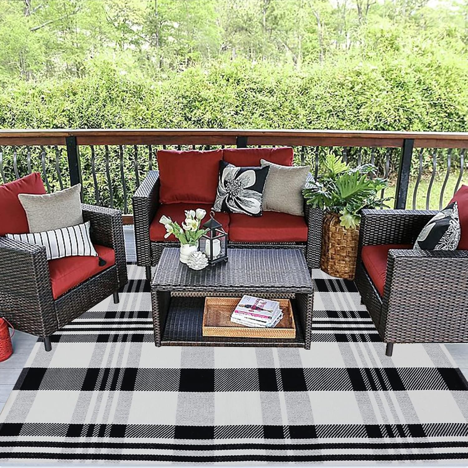 Buffalo Plaid Rug 4' x 6' Black and White Outtdoor Rug Cotton Hand-Woven Checkered Front Welcome Door Mat Indoor/Outdoor Area Rug for Front Porch,Kitchen,Bathroom,Entry Way,Living Room (4' x 6') 4' x 6' (Rectangular) Black&white Plaid