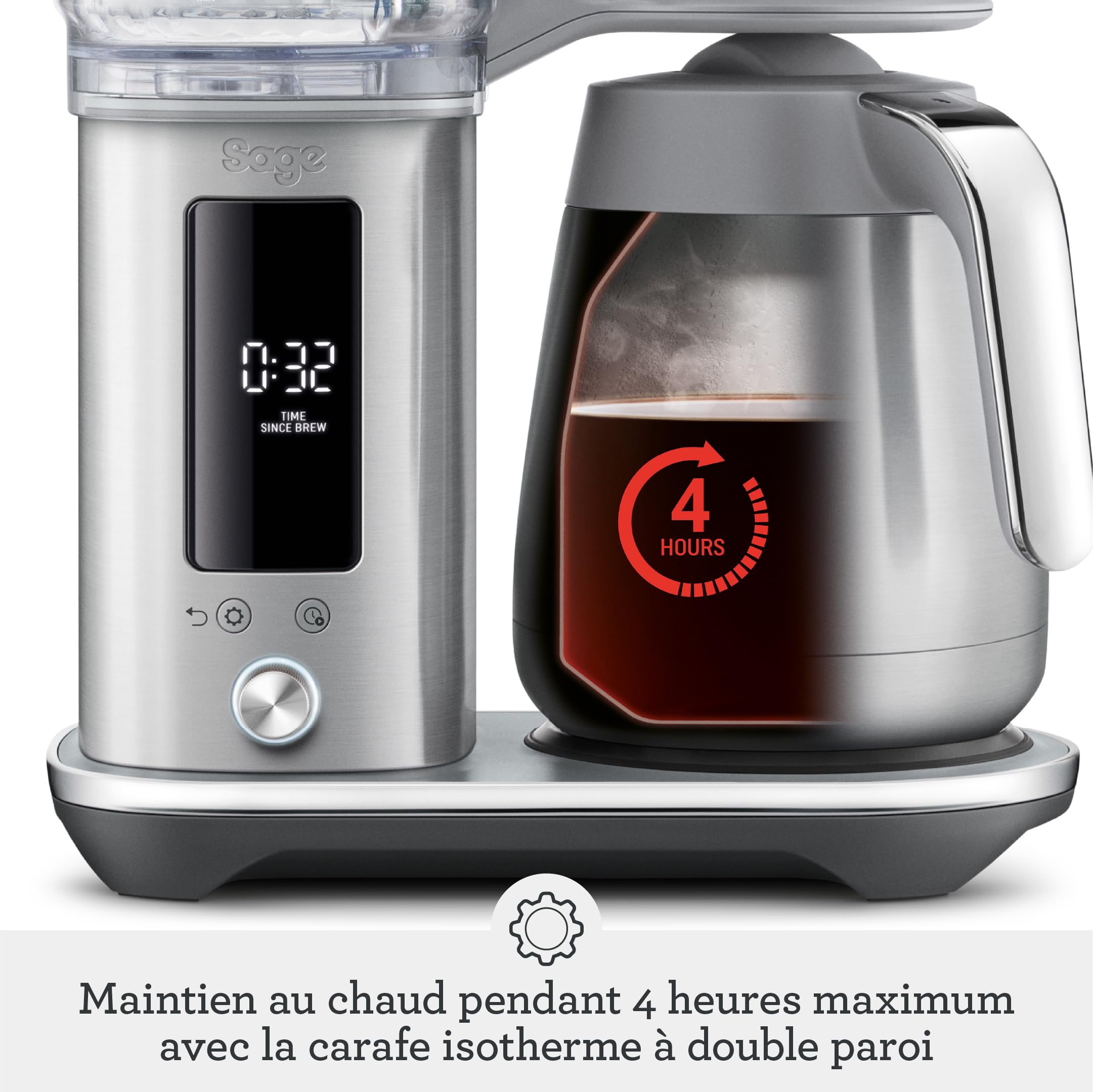 Sage The Luxe Brewer Thermal, Café Filtre Bouton Unique, Standard SCA Gold | Café Filtre une Touche Standard SCA Gold Cup, Cold Brew 30 min, Carafe Isotherme 1,77L; Profils et Départ Différé 24h