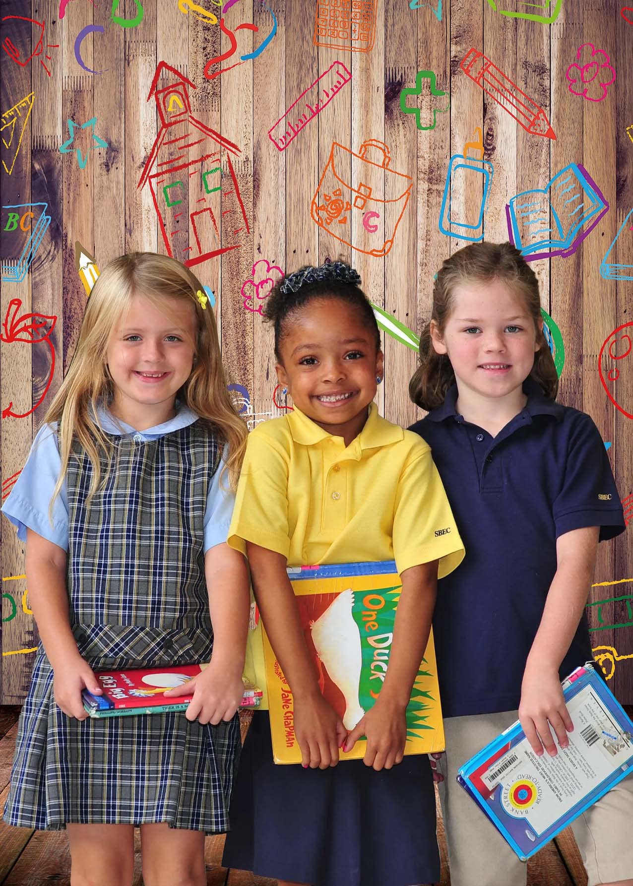 Back To School Backdrop Hand Painted Pencils Books White Brick Wall Photography Background First Day School Party Decorations Banner Photo Booth Props