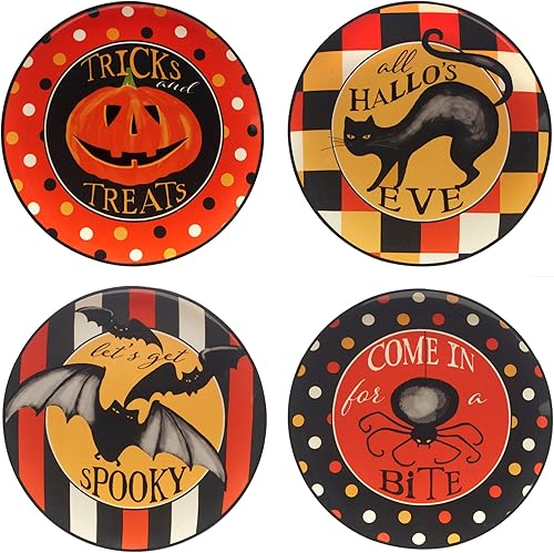 Certified International Spooky Halloween - Plato de ensaladapostre de 8.75 pulgadas, multicolor, mediano, juego de 4