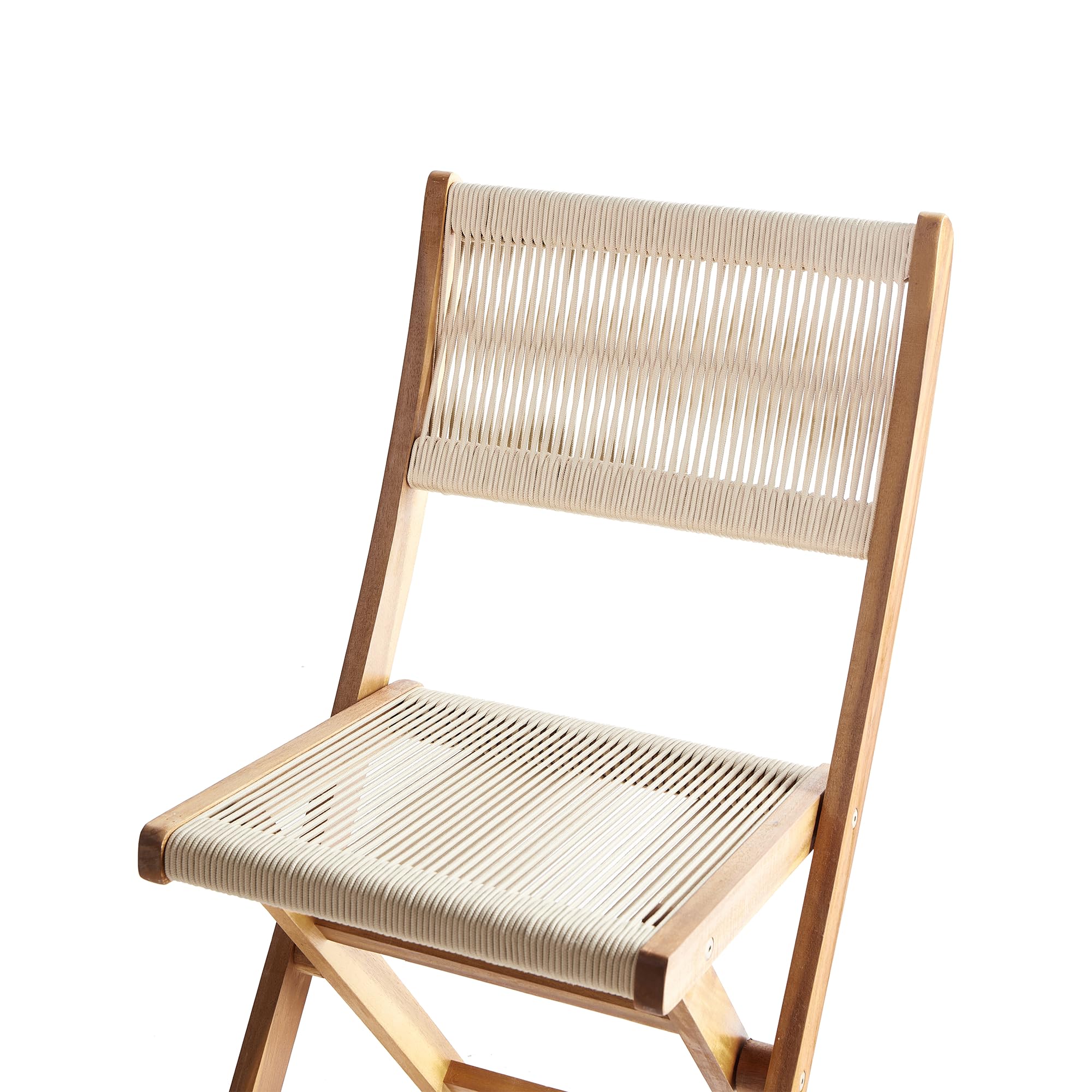 Gartenstühle 2er Set Akazienholz mit Seilgeflecht beige klappbar Prossedi
