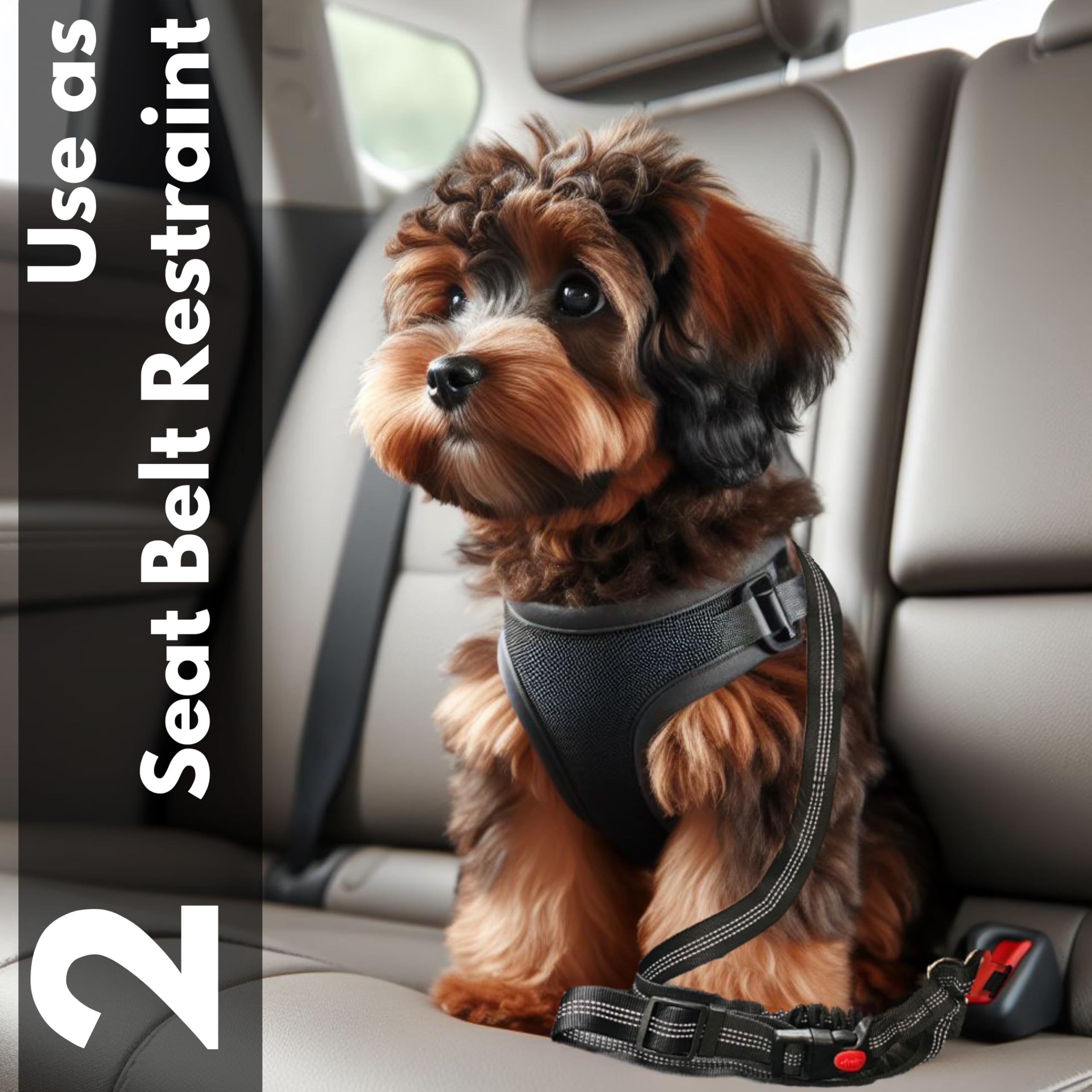 ITSY Pets Dog Seat Belt for Cars, UK Pet Travel Laws Compliant, with Elastic Bungee & Lockable Buckle, Adjustable Straps & Reflective Seat Belt Leash, Heavy-Duty Car Safety Dog Harness - Image 3