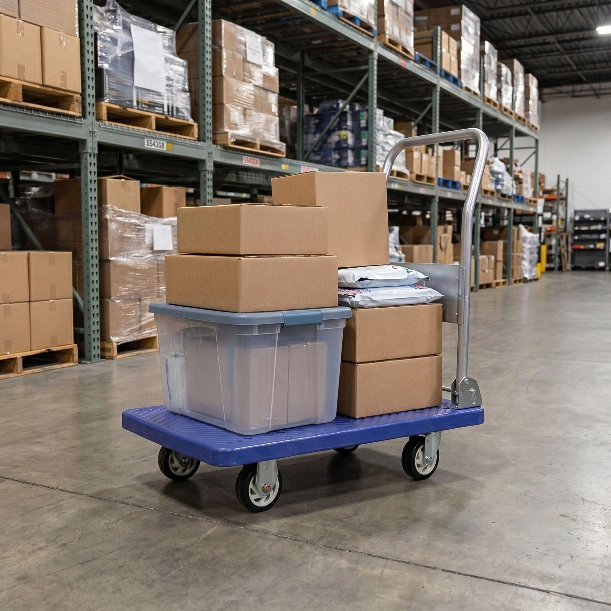 Blue Plastic Large Folding Platform Cart - 660 lb Capacity - 39 1/2" x 23 1/2" x 38 1/2" - 1ct Box - RW Clean - Restaurantware