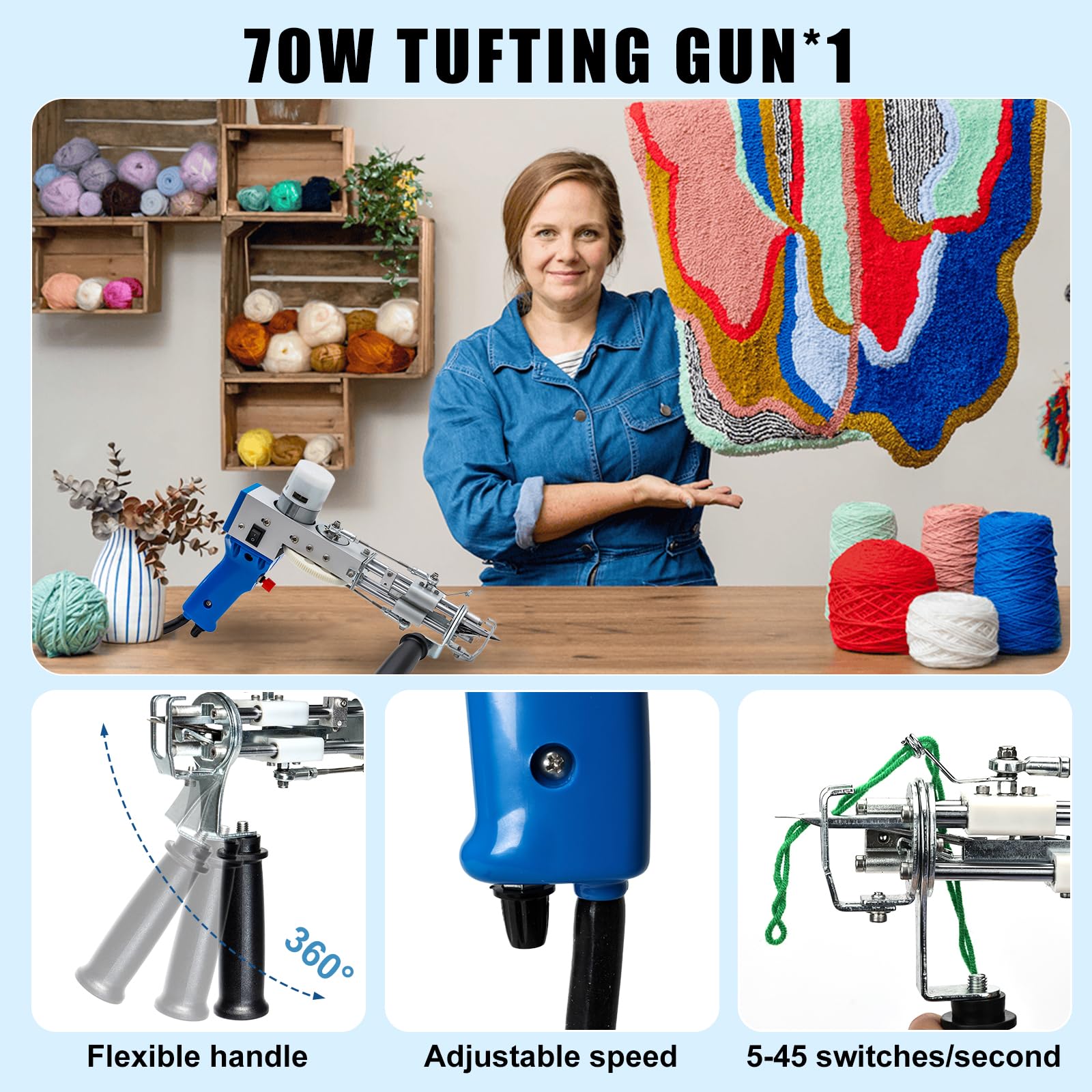 Set di pistole per il tufting con taglierina per tappeti e filo e panno per il tufting, set di pistole per il tufting di tappeti per la tessitura ad alta velocità