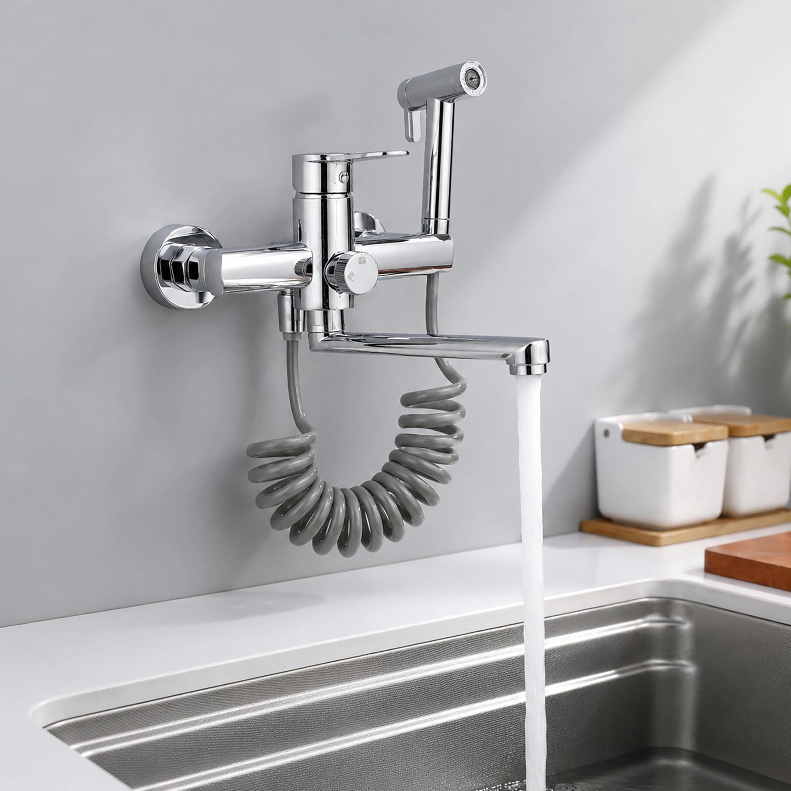Rubinetto Cucina a Muro, Rubinetto a Parete con Doccetta