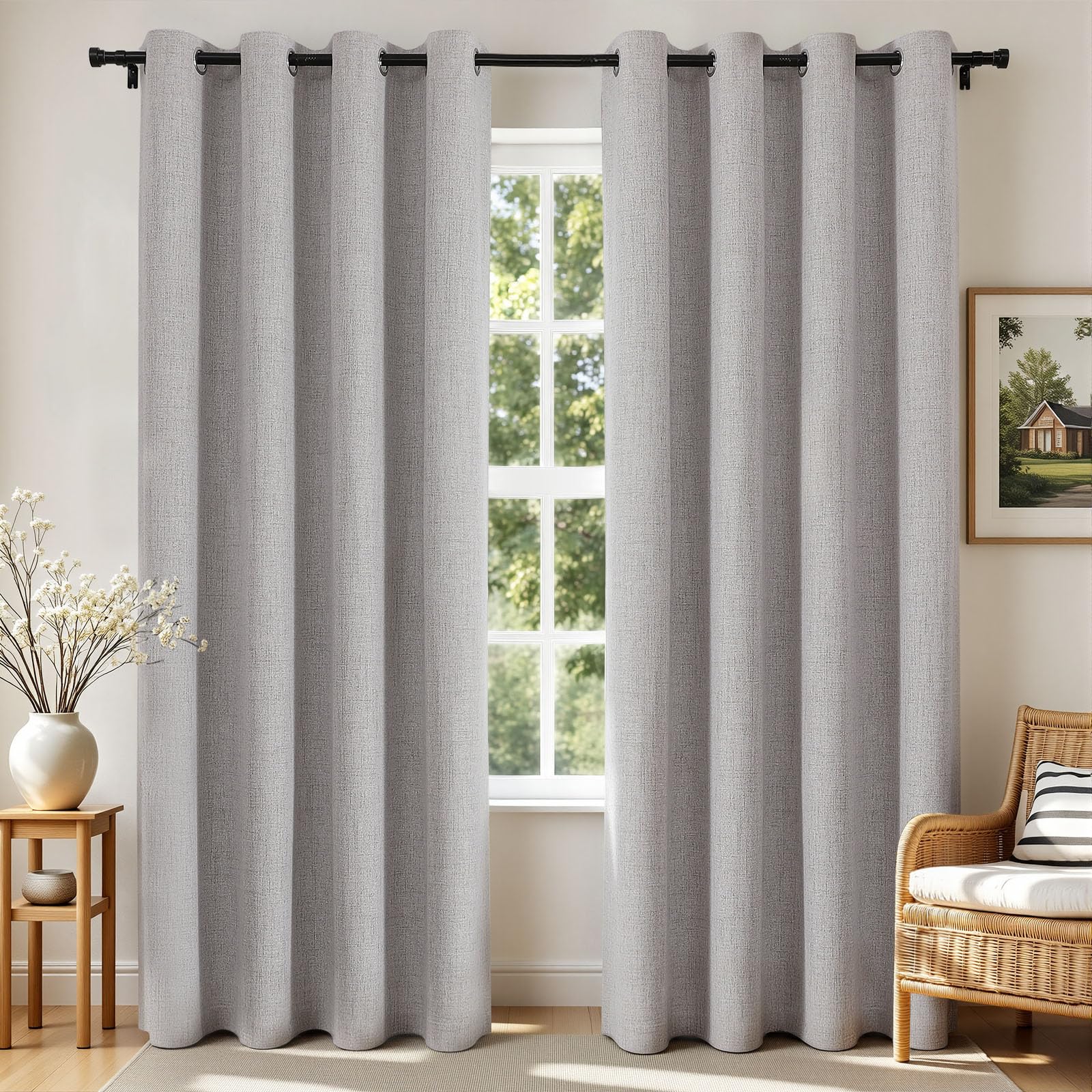 Joydeco Blackout Curtains 63 Inches Long 2 Panels Burg, Room Darkening Curtains for Bedroom, 100% Black Out Textured Thermal Drapes Privacy Protection 2 Panels Set(W52 x L63 Inch, Greyish White)