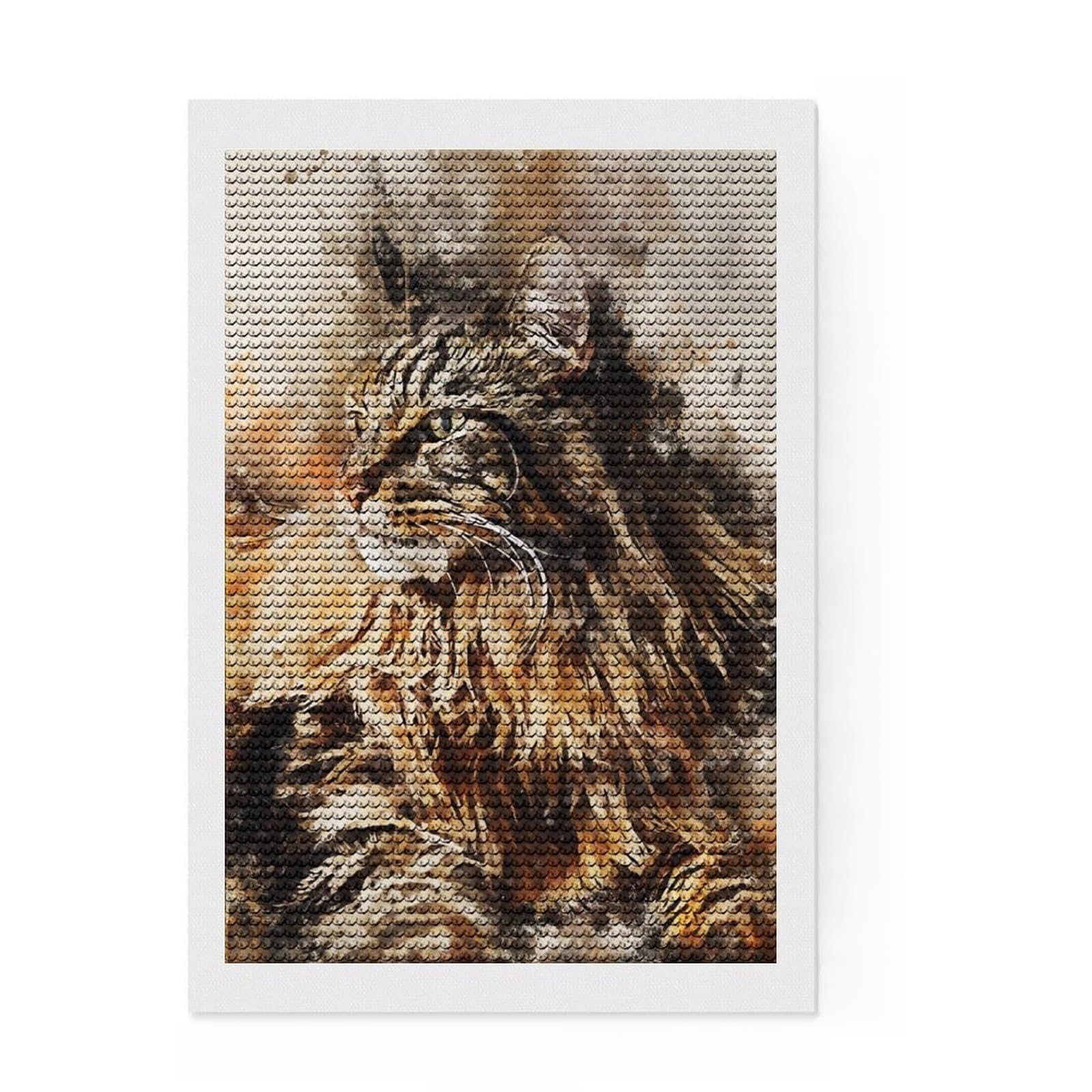 Junmoney Cat Watercolort Art DIY Diamond Art Canvas Kit 8"x12", Sparkling Round Gems, Adhesive Canvas, Office Decor, Holiday Gift Idea