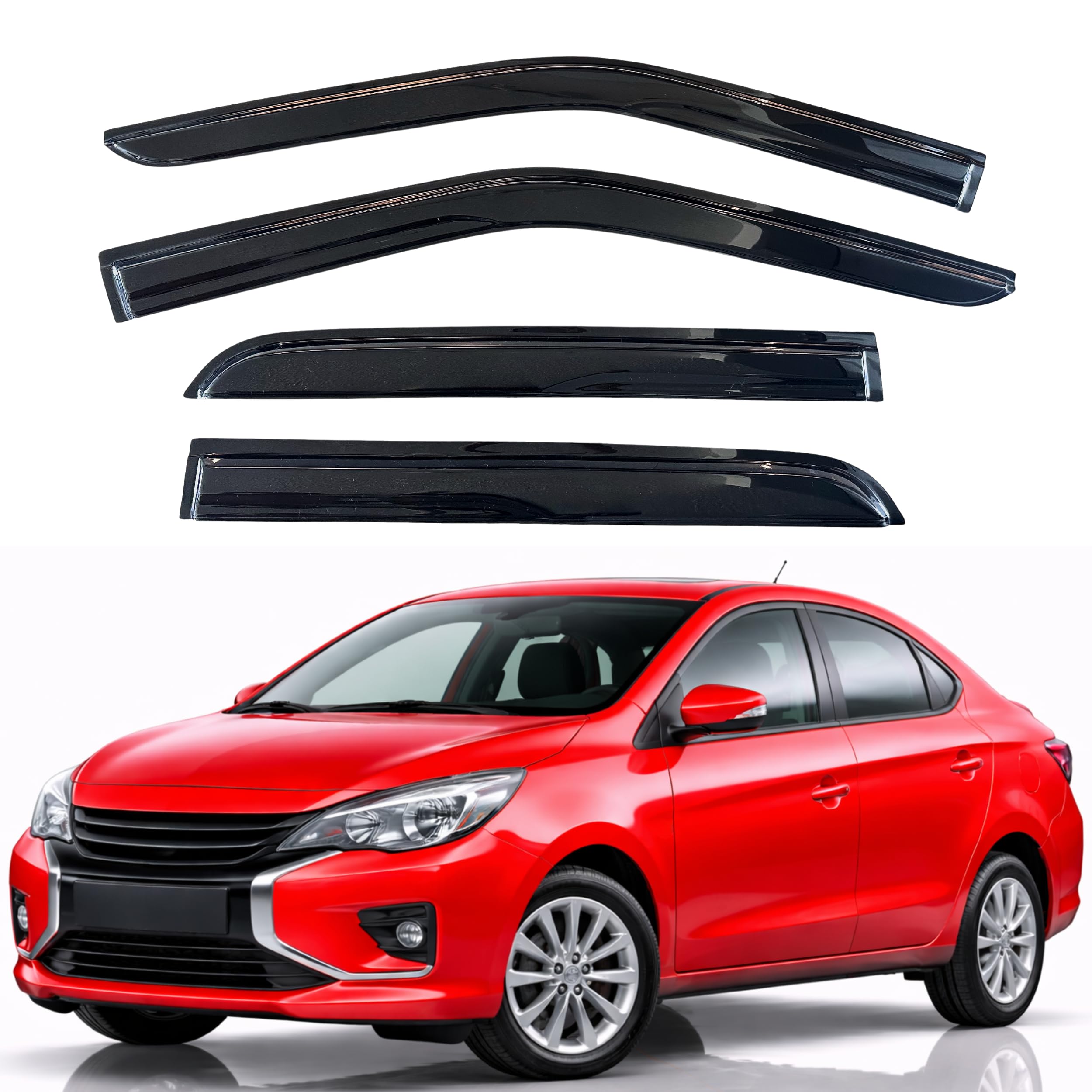KPY Rain Guards Fit for 2014-2022 Mitsubishi Mirage Sedan, Out-Channel Window Visors Vent Wind Deflectors 4PC, Car Accessories for 14-22 Mirage Sedan (Excludes Hatchback)